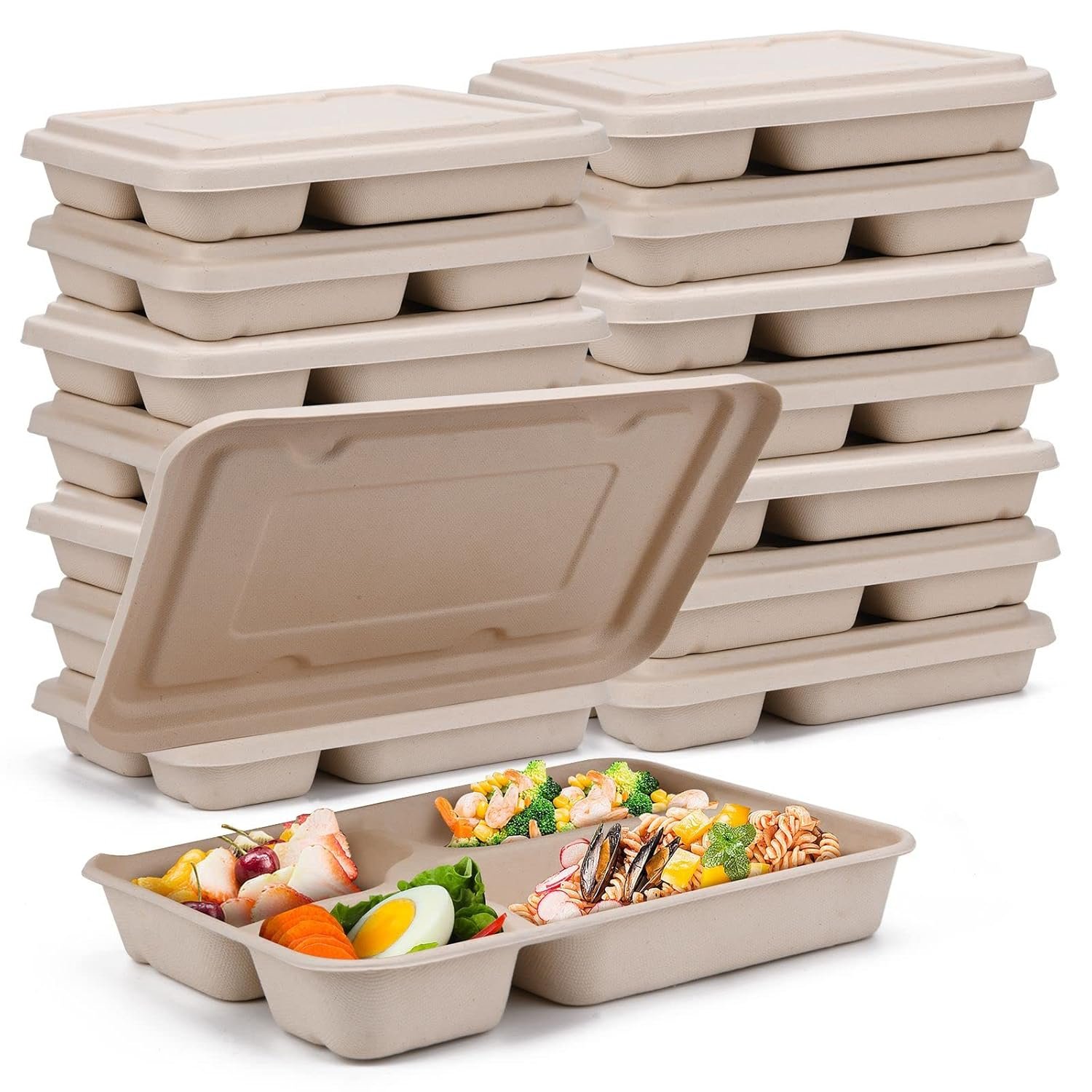 Wholesale 11x8.7 Inch 4-Compartment Takeout Food Containers with Lids 25 Pack Disposable Leakproof Microwave Safe manufacturer Wholesale 11x8.7 Inch 4-Compartment Takeout Food Containers with Lids 25 Pack Disposable Leakproof Microwave Safe manufacturer