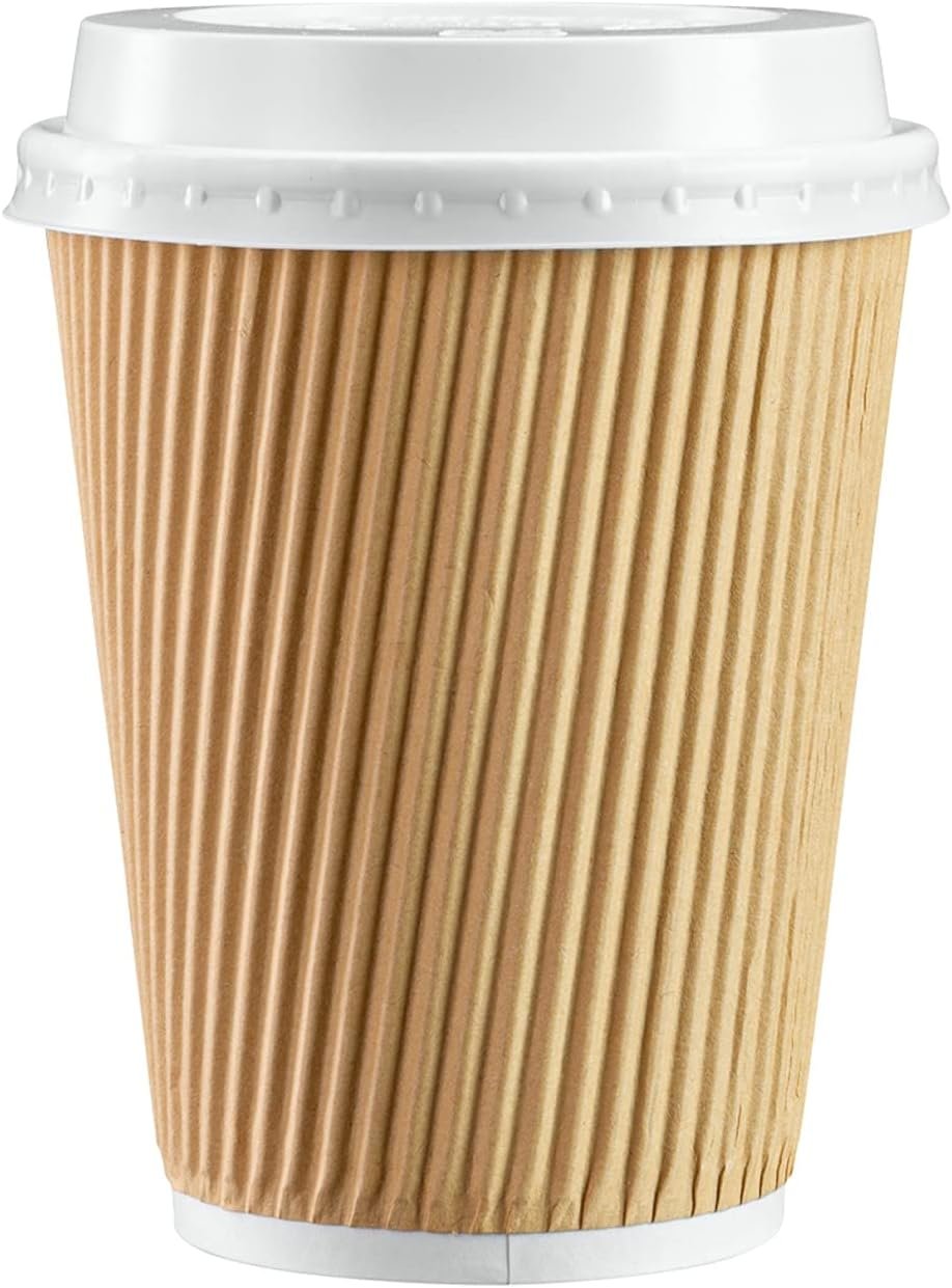 Wholesale [12 oz. - 50 Sets] Insulated Kraft Ripple Paper Hot Cups with Lids Disposable for Hot Beverages Travel and Office Use Manufacturer
