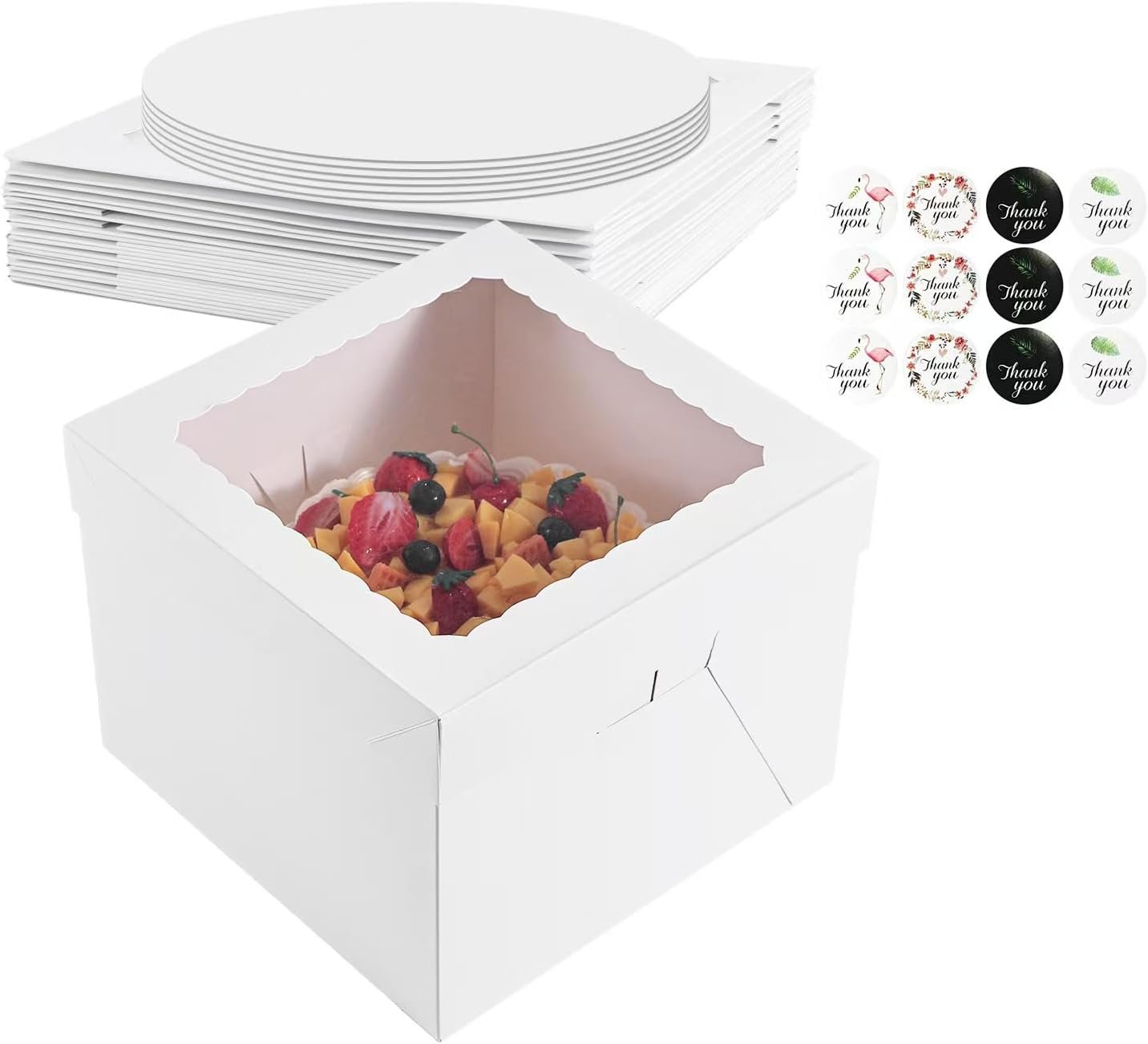 Wholesale 12x12x8 Inch Cake Boxes 16pcs Set with 8 White Bakery Boxes with Window and 8 Boards for 12 Inch Cakes Disposable Pie Boxes Manufacturer