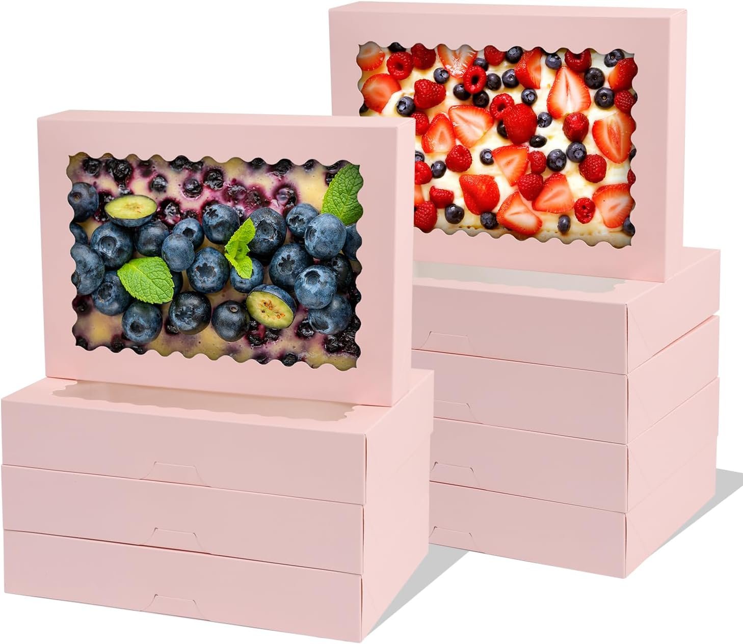Wholesale 14x10x2.5 Inch Pink Bakery Boxes with Window for Cookies Pies Chocolate Strawberries Muffins Donuts Pastry Dessert Christmas Pack of 24 Manufacturer