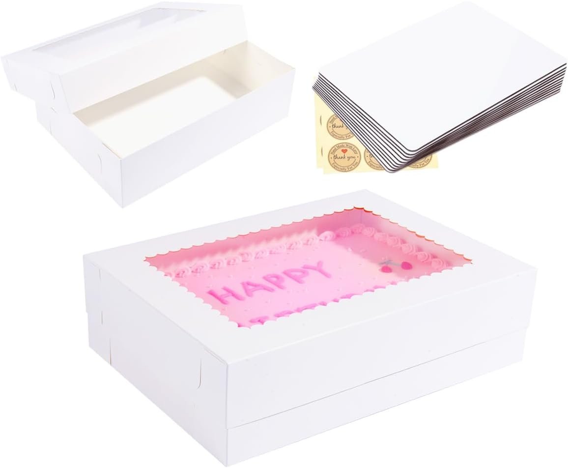 Wholesale 14x10x4 Inches 10 Pack White Cake Boxes with Boards for Quarter Sheet Cakes Cupcakes Donuts Brownies Pies Manufacturer