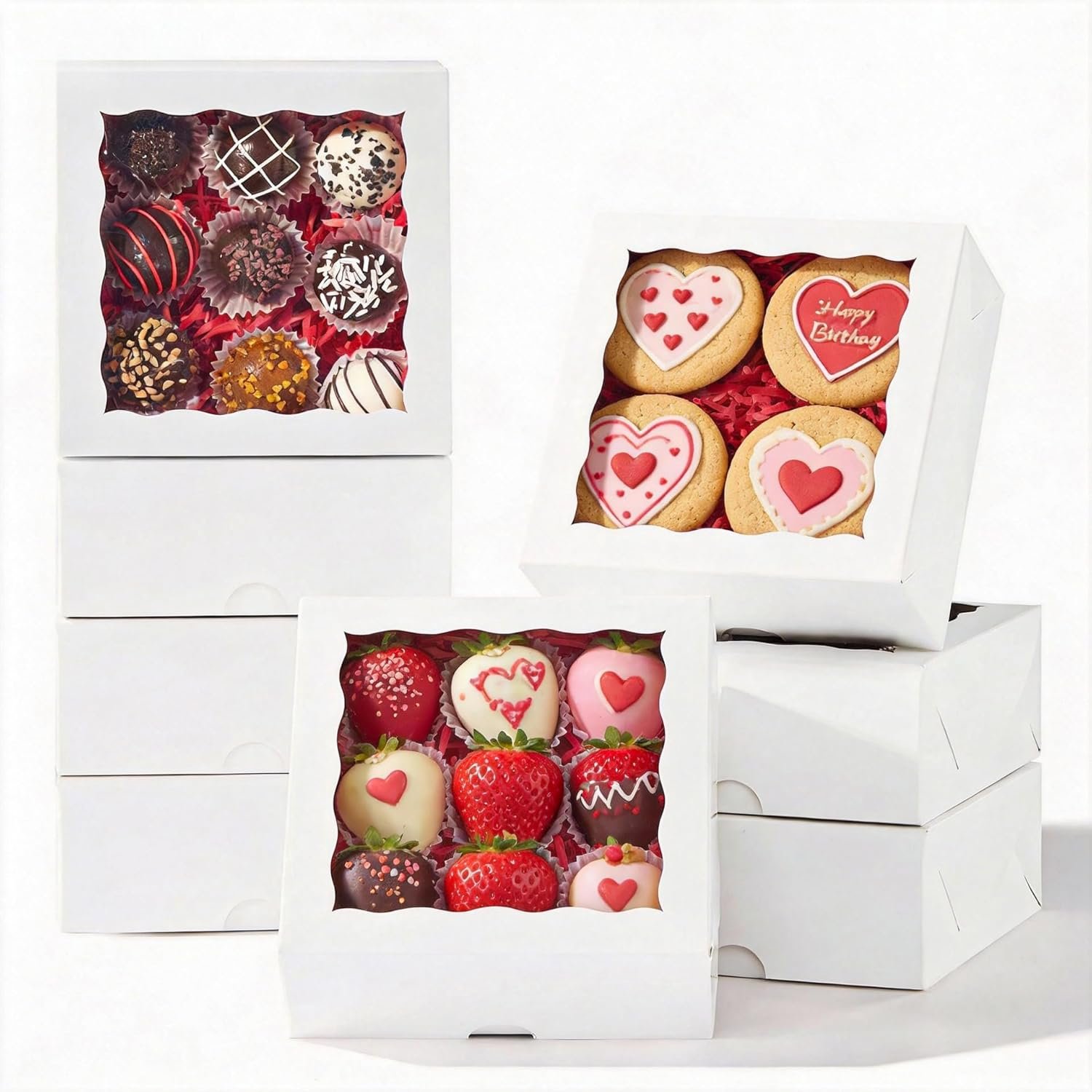 Wholesale 15pcs Cookie Boxes with Window 6x6x2.5in White Bakery Boxes for Treats Small Cakes Desserts Donuts Pastry Manufacturer
