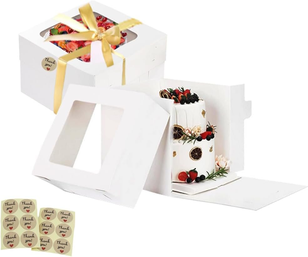 Wholesale 2 Pack Large White Square Bakery Cake Boxes with Window and Ribbons 12x12x12 Inch Tall for Weddings Birthdays Decorating Manufacturer Wholesale 2 Pack Large White Square Bakery Cake Boxes with Window and Ribbons 12x12x12 Inch Tall for Weddings Birthdays Decorating Manufacturer
