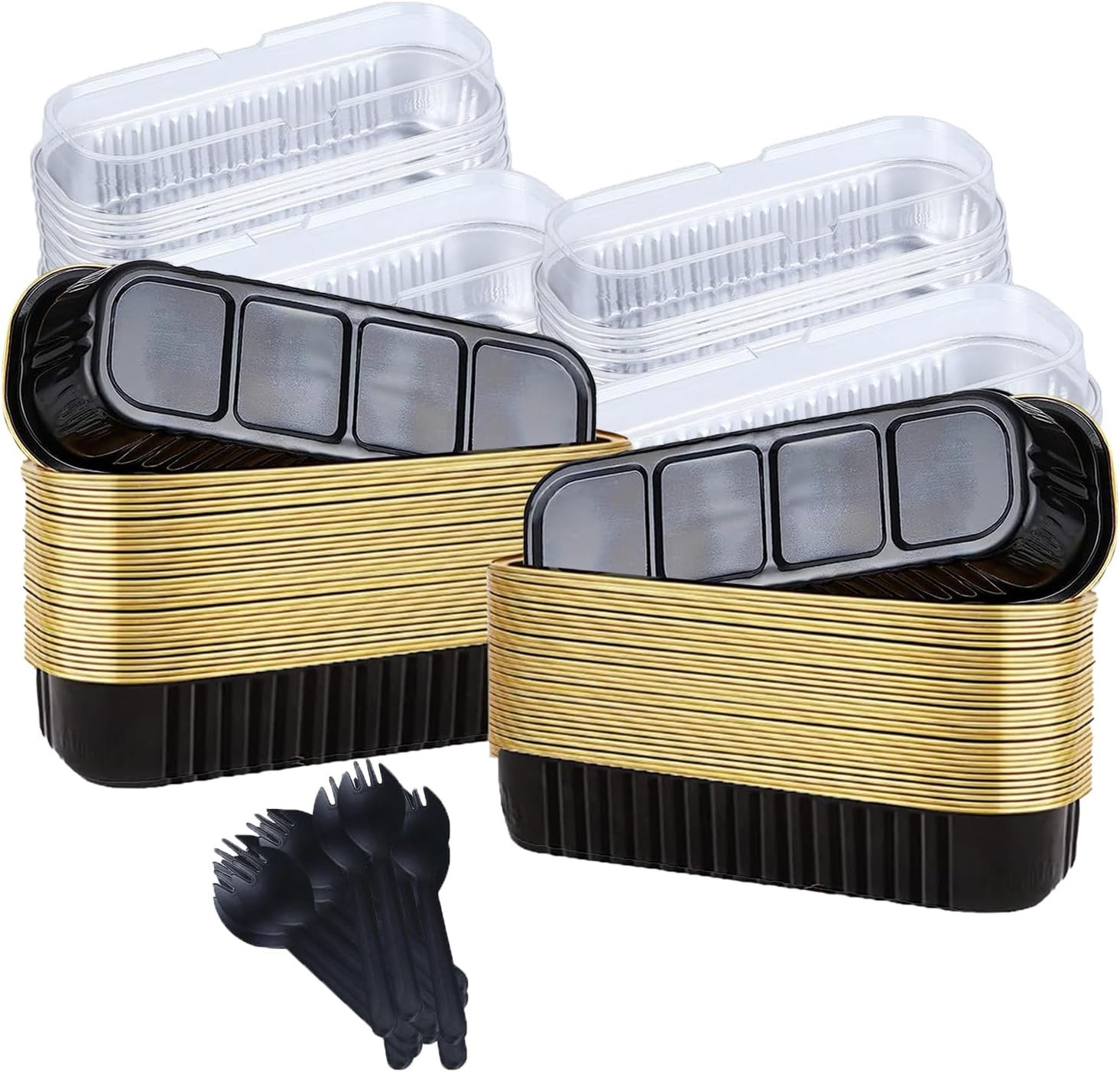 Wholesale 20 Pack 6.8oz Rectangle Mini Loaf Pans with Lids Disposable Ramekins for Baking Muffins Cupcakes Weddings Parties Black Gold Factory