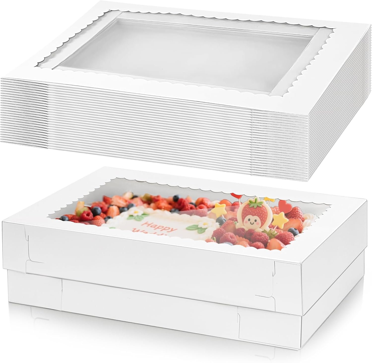 Wholesale 20 Pieces 14x10x4 Inch White Rectangle Quarter Sheet Cake Boxes with Window for Donuts Cookies Pastries Pies Packaging Manufacturer
