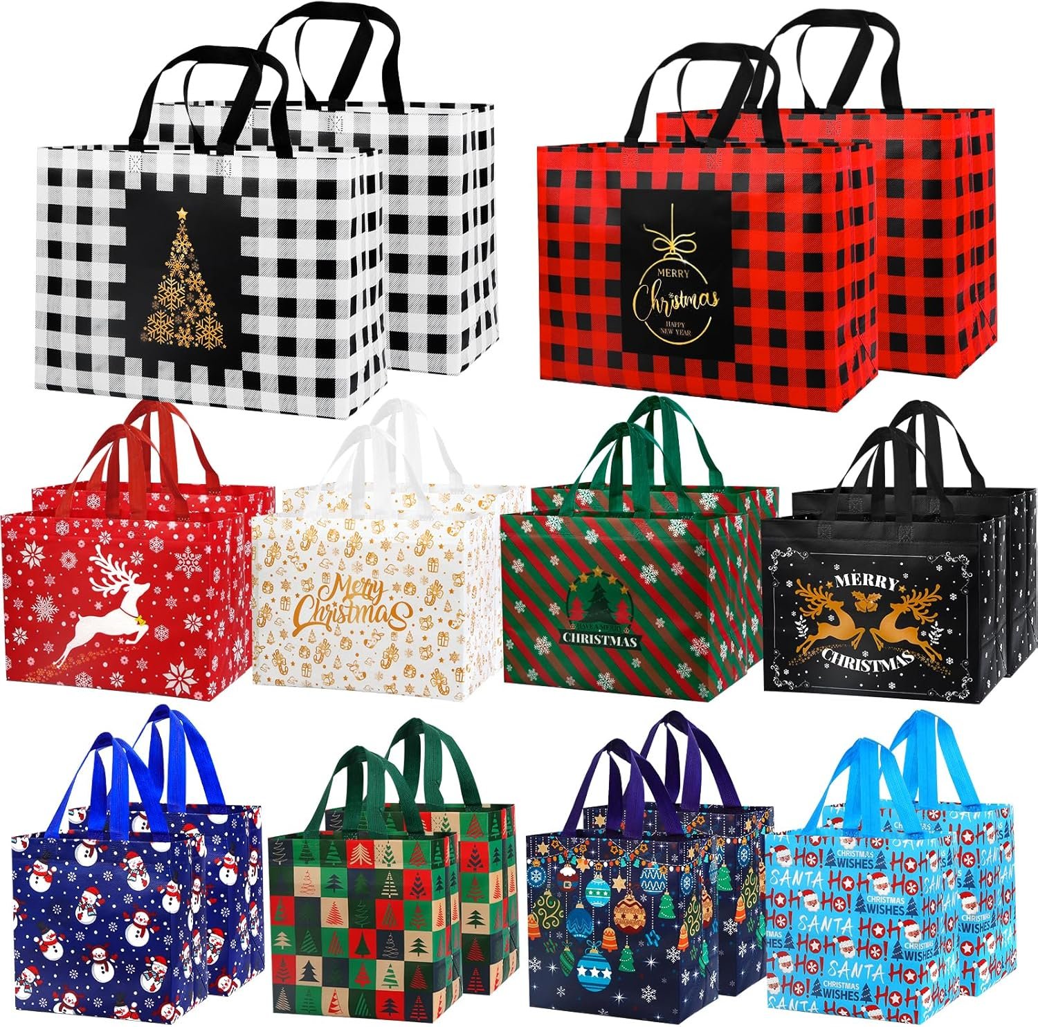 Wholesale 20pcs Reusable Non-Woven Christmas Tote Bags Large Medium Small for Holiday Party Favors Manufacturer