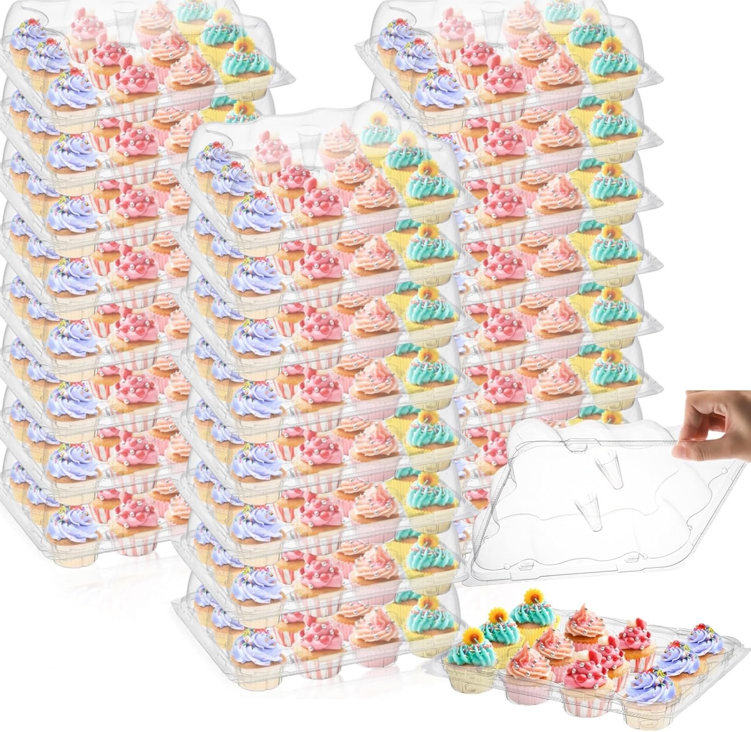 Wholesale 24 Pack Mini Cupcake Containers 12-Count Plastic Cupcake Carrier Stackable Cupcake Box with Detachable Secure High Top Lid Disposable Cupcake Holder Tray Muffin Packaging Transporter Manufacturer Wholesale 24 Pack Mini Cupcake Containers 12-Count Plastic Cupcake Carrier Stackable Cupcake Box with Detachable Secure High Top Lid Disposable Cupcake Holder Tray Muffin Packaging Transporter Manufacturer