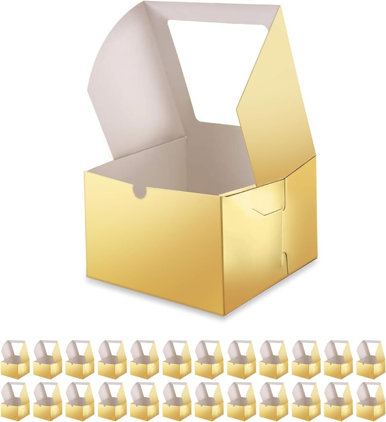 Wholesale 25 Gold Bakery Boxes with Window 5x5x3.5 Inches for Desserts Cookies Pastries Candies Party Favors Wedding Cakes Factory