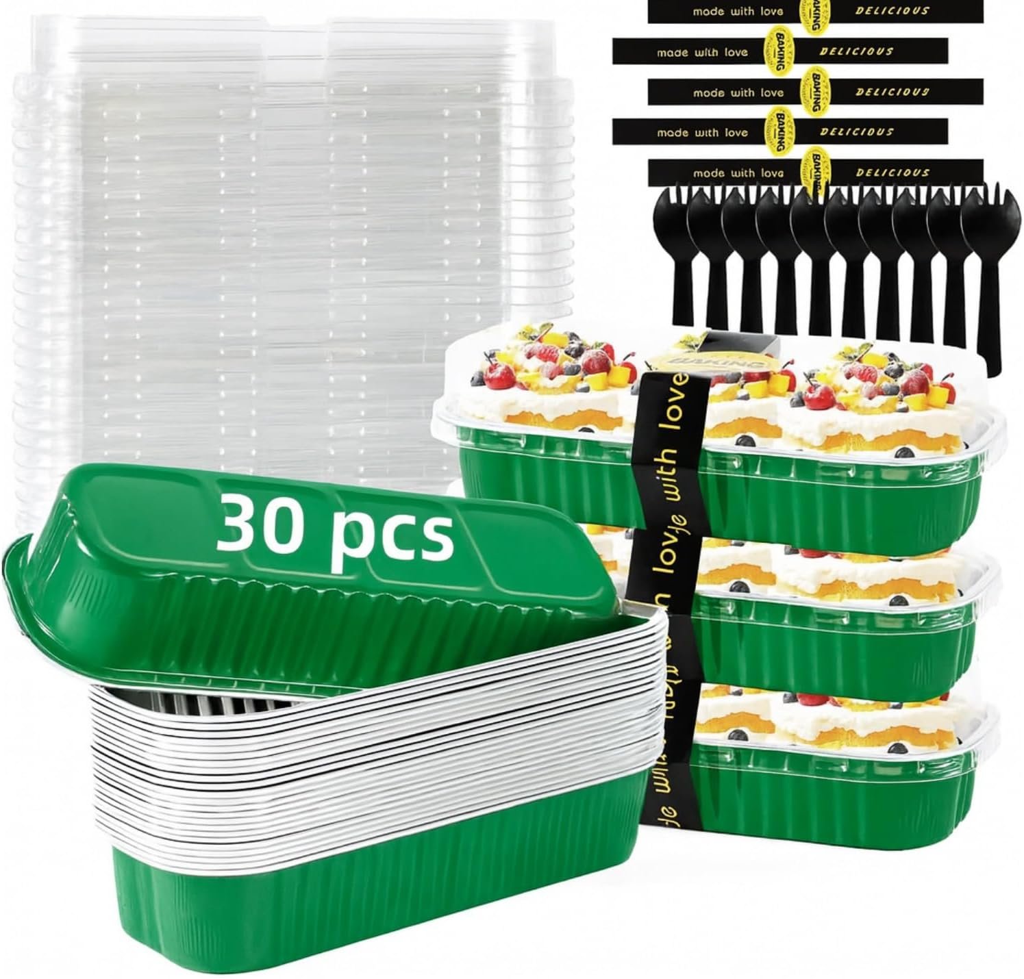 Wholesale 30 Pack 6.8oz Christmas Green Disposable Rectangular Aluminum Foil Mini Loaf Pans with Lids for Baking Mini Cakes Loaves and St. Patrick's Day Parties Factory Wholesale 30 Pack 6.8oz Christmas Green Disposable Rectangular Aluminum Foil Mini Loaf Pans with Lids for Baking Mini Cakes Loaves and St. Patrick's Day Parties Factory