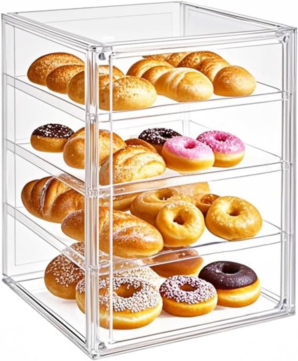 Wholesale 4-Tier Adjustable Acrylic Pastry Display Case for Donuts Cakes Pies Desserts Muffins Cookies Kitchen Countertop with Magnetic Door Clear Storage Manufacturer