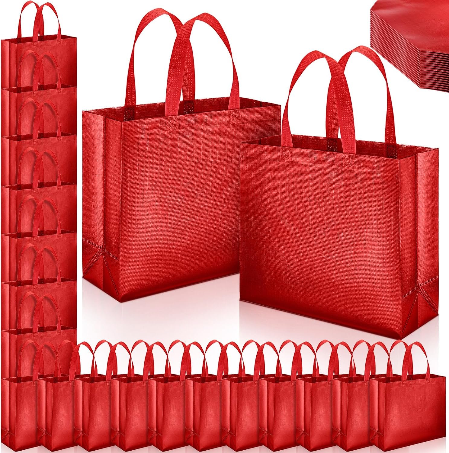 Wholesale 48 Pcs Reusable Gift Bags with Handles Non-Woven Glossy Gold Grocery Tote Bridesmaid Bags for Wedding Christmas Baby Shower Birthday Party Red Factory