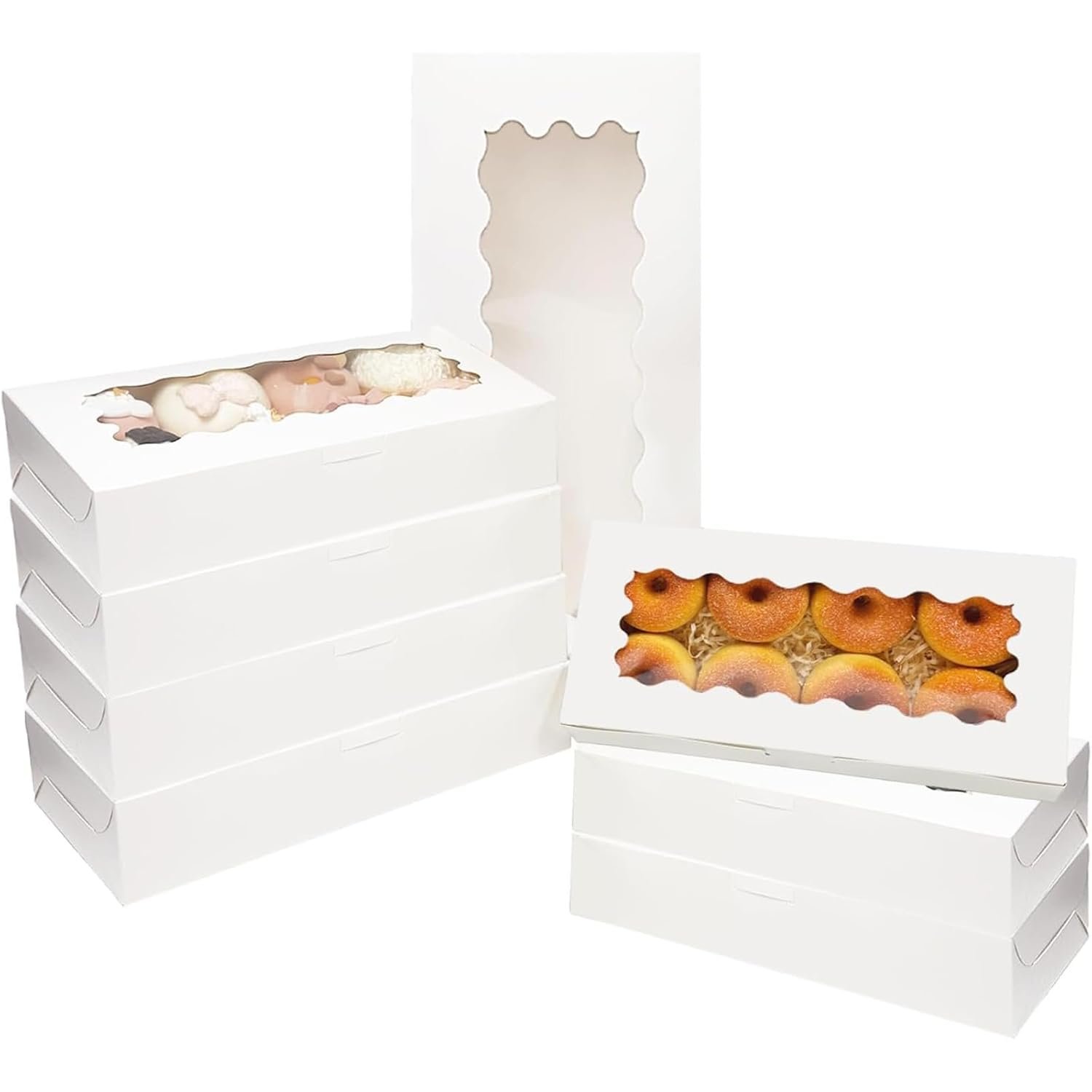 Wholesale 50 Packs White Cookie Box with Window 12x5.5x2.5 Inch Pastry Biscuit Bakery Packaging Manufacturer