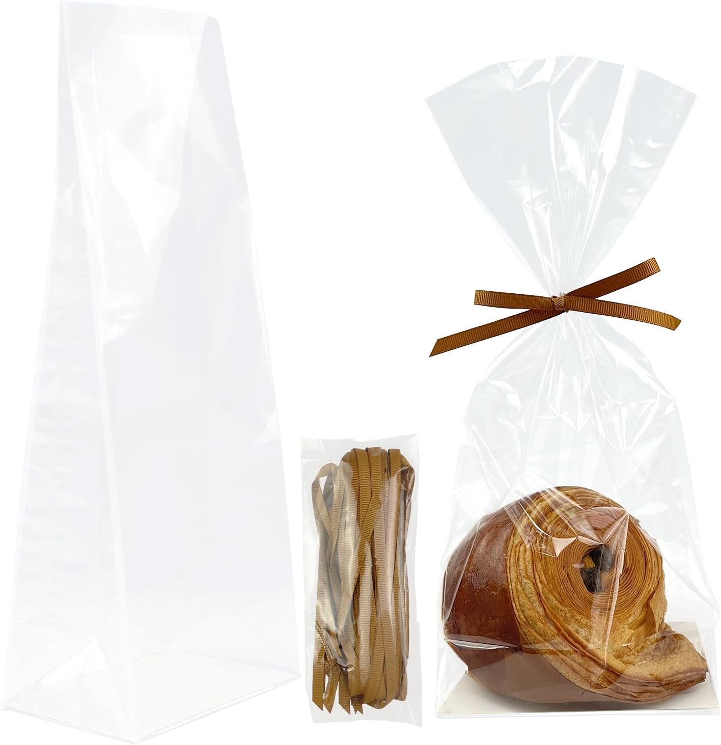 Wholesale 50 Pcs 5x3x12 Inch Gusseted Flat Bottom Cellophane Bags with Ribbon and Cardboard Insert for Cookies and Gifts Manufacturer