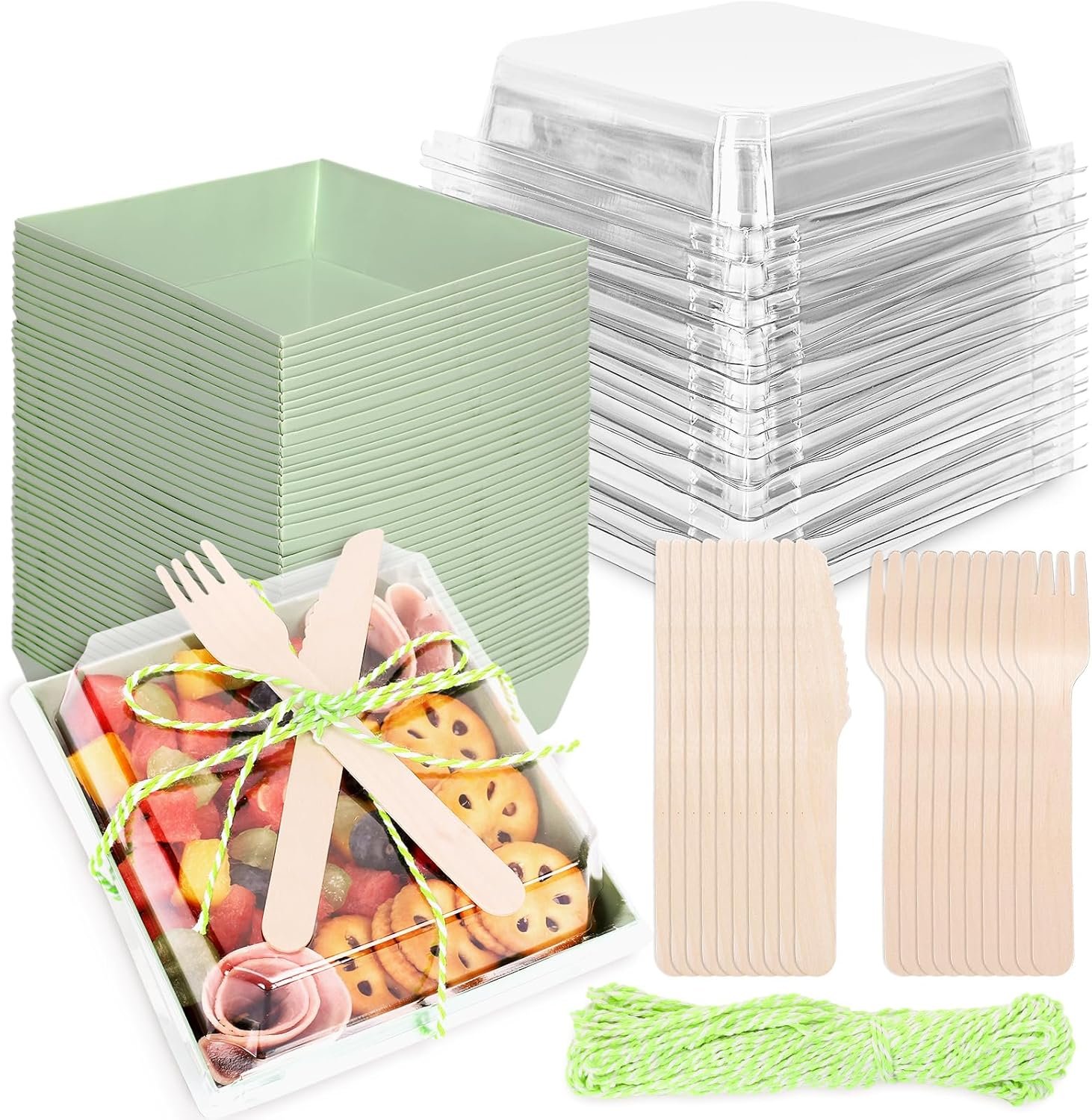 Wholesale 50 Set 4.7 x 4.3 Inch St. Patrick's Day Green Charcuterie Boxes with Clear Lids Forks Knives Disposable Mini Dessert Food Containers for Wedding Birthday Sandwich Cookies Sushi Cake Manufacturer Wholesale 50 Set 4.7 x 4.3 Inch St. Patrick's Day Green Charcuterie Boxes with Clear Lids Forks Knives Disposable Mini Dessert Food Containers for Wedding Birthday Sandwich Cookies Sushi Cake Manufacturer