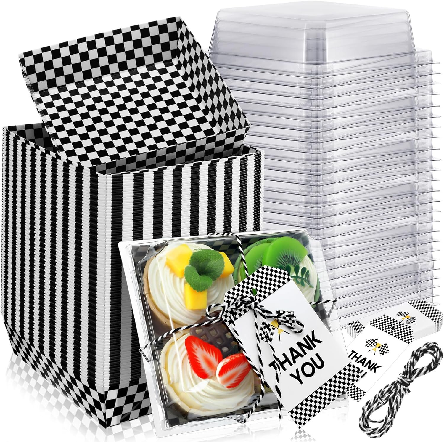 Wholesale 50 Sets Black and White Checkered Race Car Party Charcuterie Boxes with Ropes and Cards Disposable Paper Food Containers for Desserts Sandwiches Cookies Snacks Manufacturer Wholesale 50 Sets Black and White Checkered Race Car Party Charcuterie Boxes with Ropes and Cards Disposable Paper Food Containers for Desserts Sandwiches Cookies Snacks Manufacturer