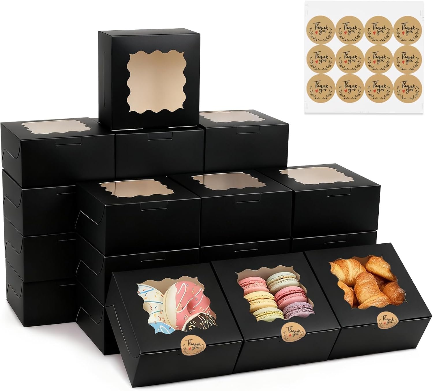 Wholesale 50 pcs 6x6x3 Inch Black Bakery Boxes with Window for Cookies Macarons Donuts Pastries Gift Giving Manufacturer