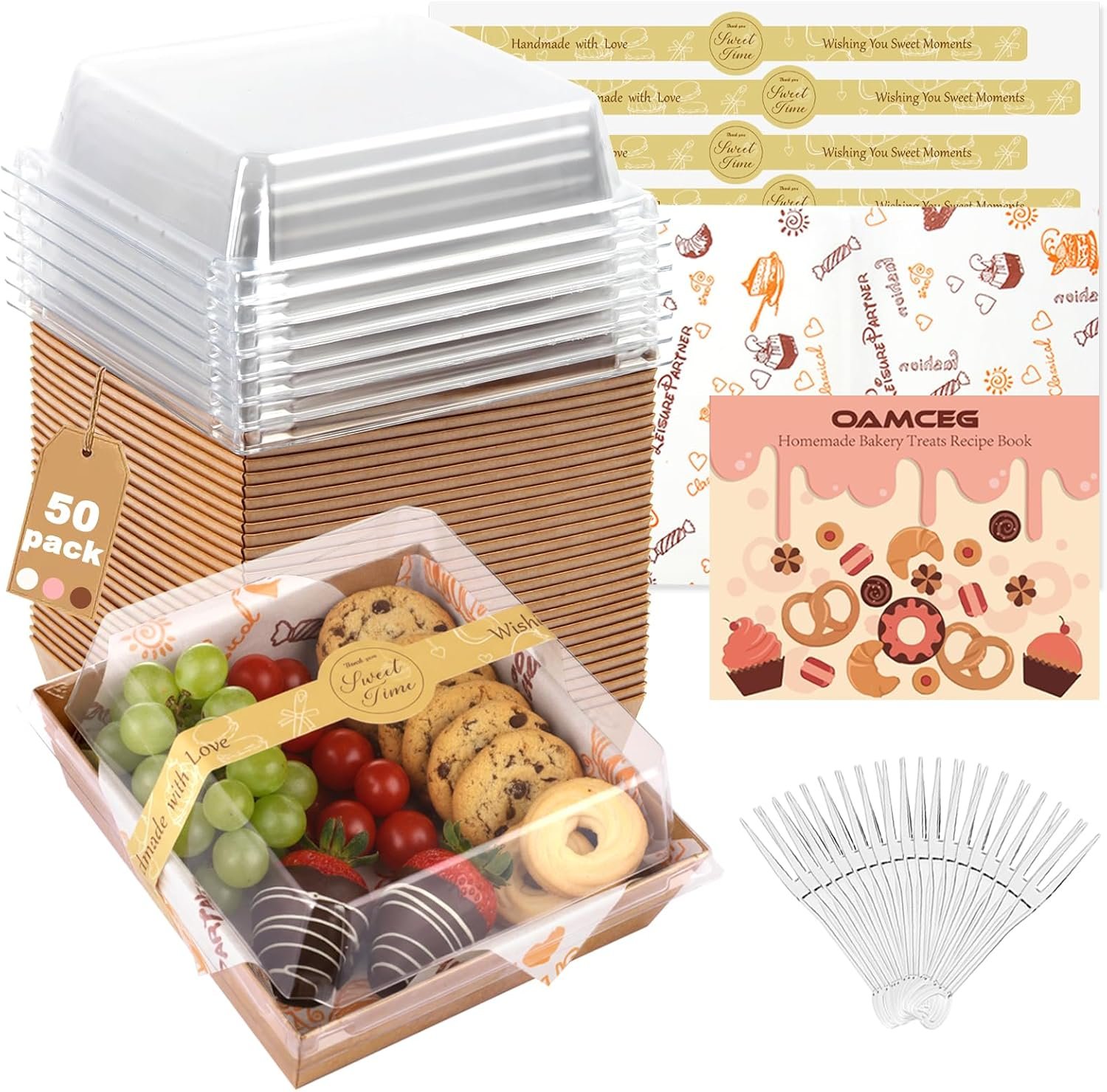 Wholesale 50Pcs 5 Inch Small Charcuterie Boxes with Clear Lids Disposable Mini Bakery Containers To Go Food Paper Boxes for Sandwiches Cookies Pastries Cake Slices Brown Factory