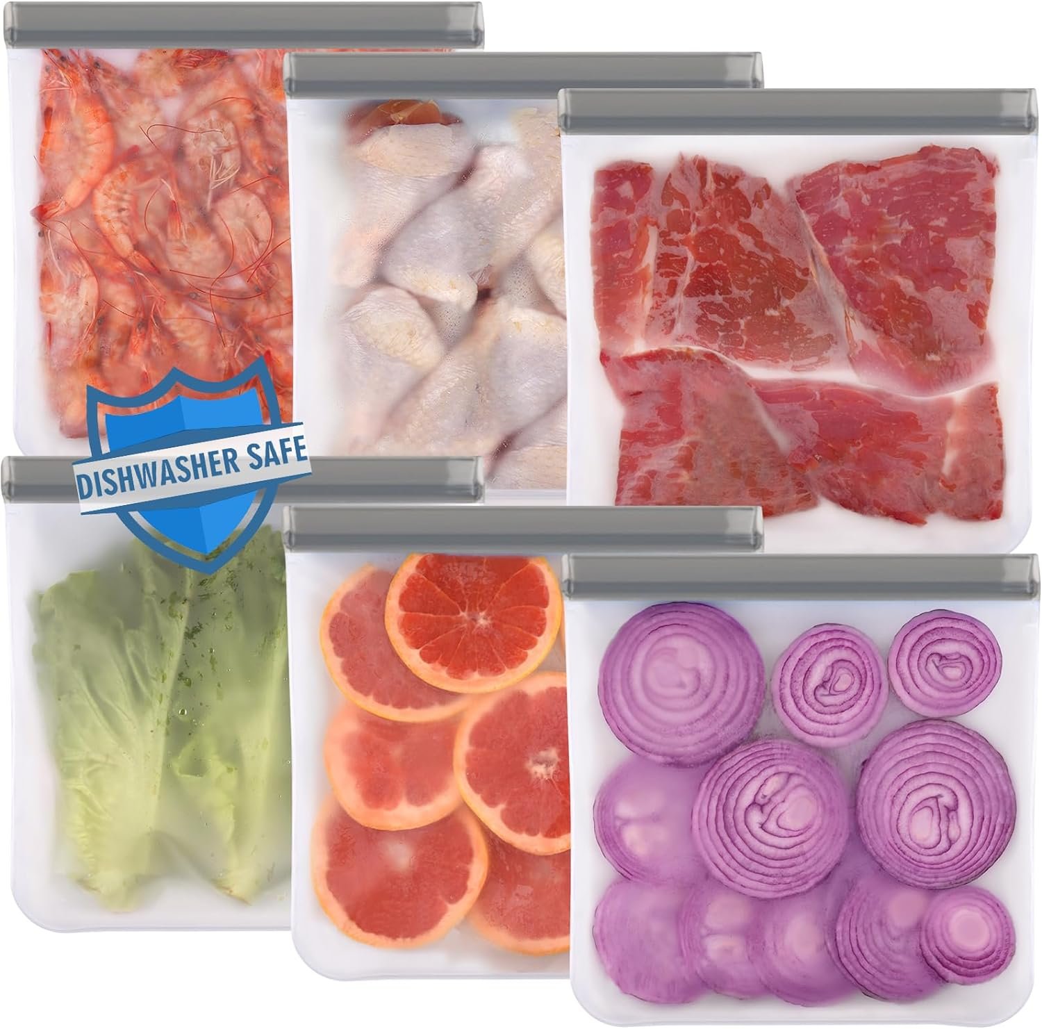 Wholesale 6 Pack Reusable 1 Gallon Freezer Bags Dishwasher Safe BPA Free Leakproof Food Storage for Marinating Meats Cereal Vegetables Home Organization Gray Manufacturer
