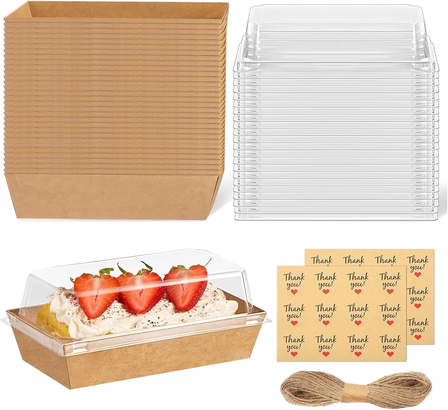 Wholesale 6 x 3 Inch Dessert Boxes with Clear Lids 50 Pack Paper Charcuterie Containers for 2 Cupcakes Muffins Sandwiches Strawberries Brown Manufacturer