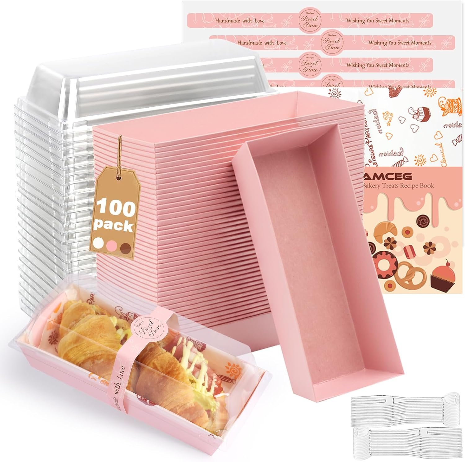 Wholesale 7.5x3.3 Inch Small Charcuterie Boxes with Clear Lids 100Pcs Disposable Mini Bakery Containers To Go Food Paper Boxes for Sandwiches Cookies Pastries Cake Slices Pink Manufacturer