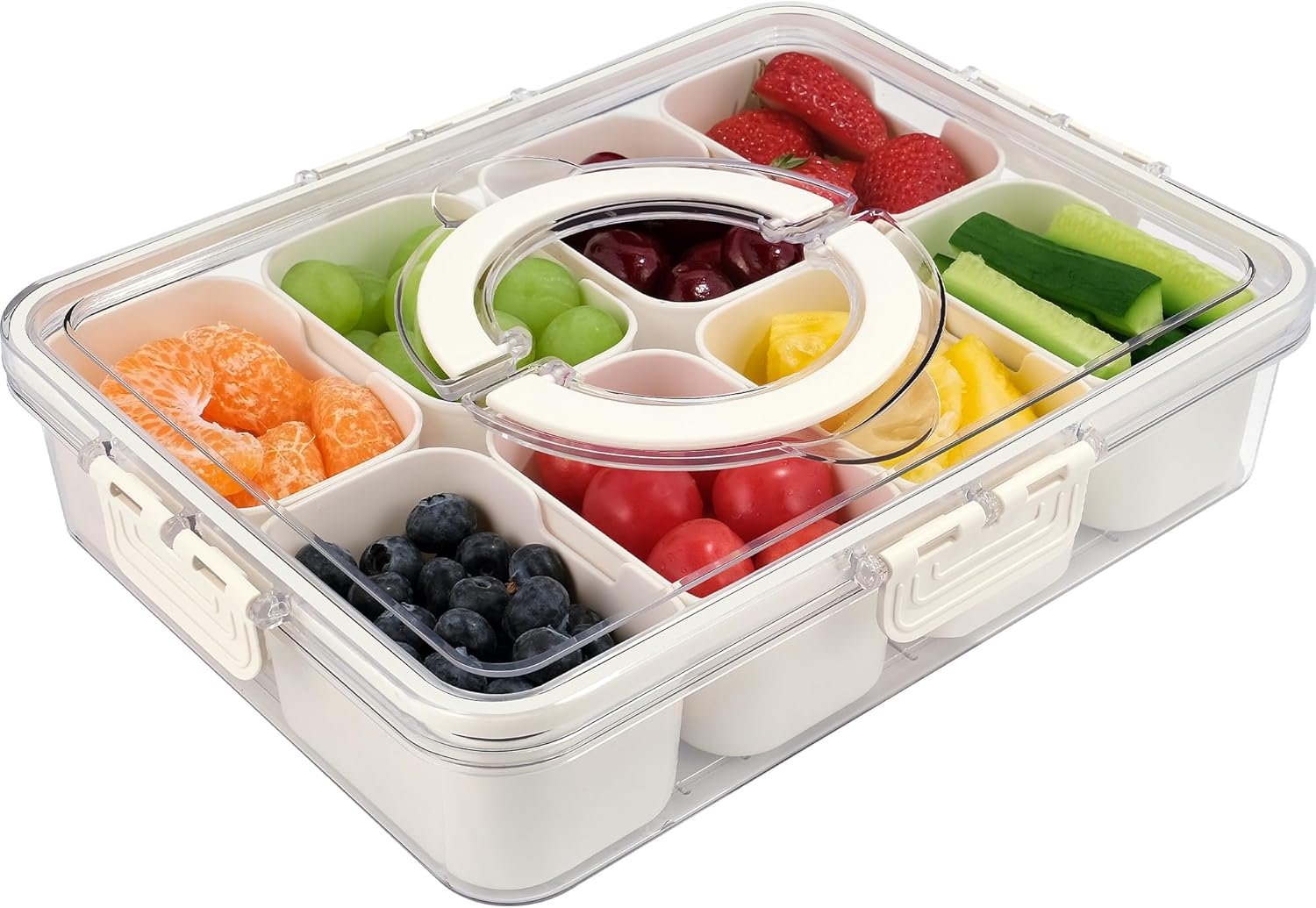 Wholesale 8-Compartment Divided Snack Container Serving Tray with Lid and Handle Portable Organizer for Veggie Charcuterie Fruit Storage and Candy Manufacturer