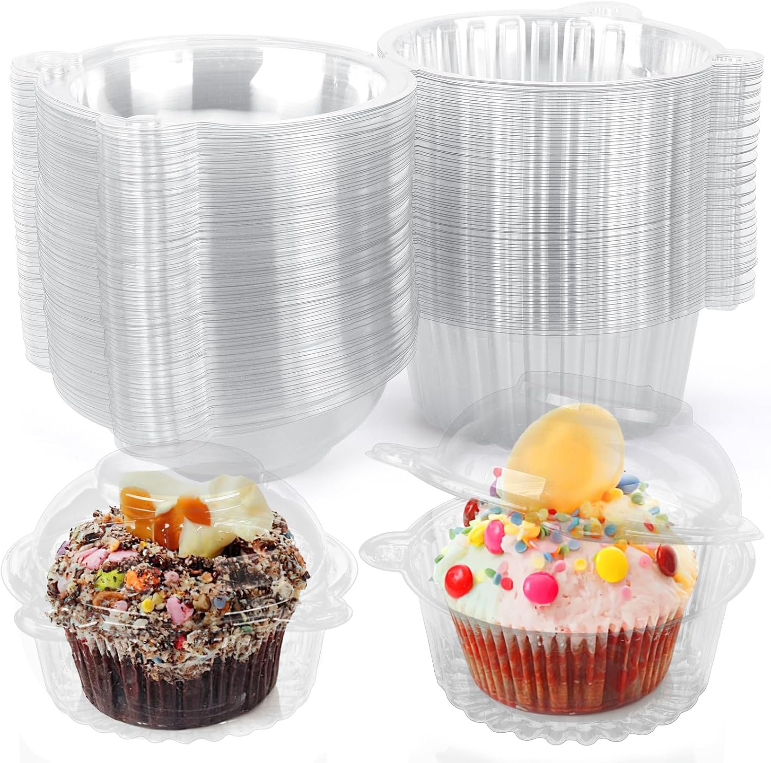 Wholesale 80 Pack Individual Cupcake Containers with Lids 4.3 x 3.2 Inches Clear Plastic Holders for Weddings Baby Showers Birthday Parties Manufacturer