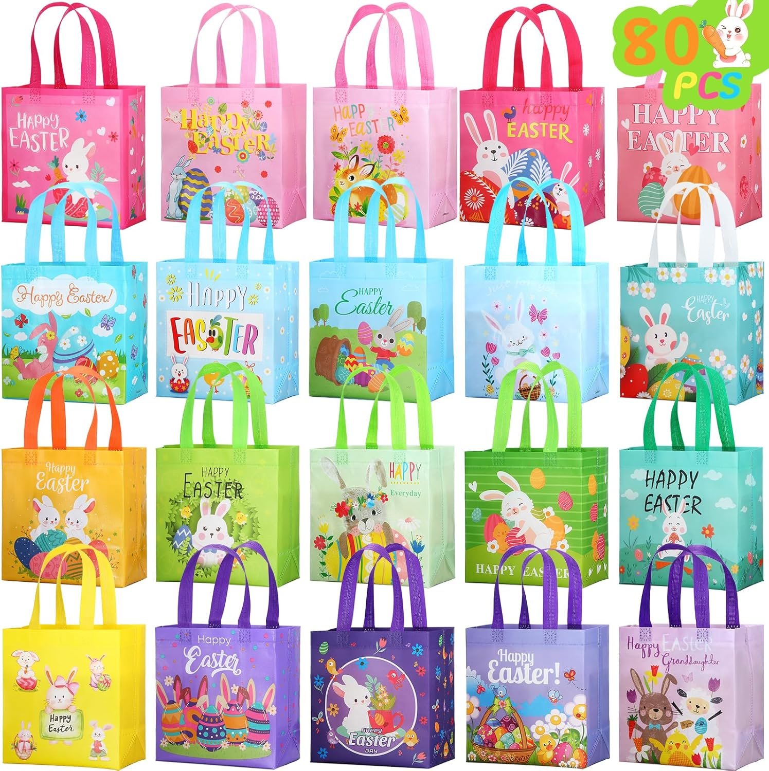 Wholesale 80 Pieces Easter Bunny Non-Woven Tote Bags with Handles Reusable Grocery Shopping Bag Manufacturer