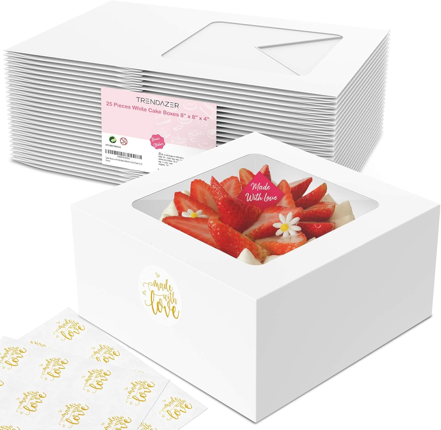 Wholesale 8x8x4 Inch Cake Boxes 25 Pack with Window and 30 Bonus Stickers Auto Popup Extra Thick Oil Resistant for Cookies Pies Treats Pastries Bakery Use at Home or Restaurant White Factory Wholesale 8x8x4 Inch Cake Boxes 25 Pack with Window and 30 Bonus Stickers Auto Popup Extra Thick Oil Resistant for Cookies Pies Treats Pastries Bakery Use at Home or Restaurant White Factory