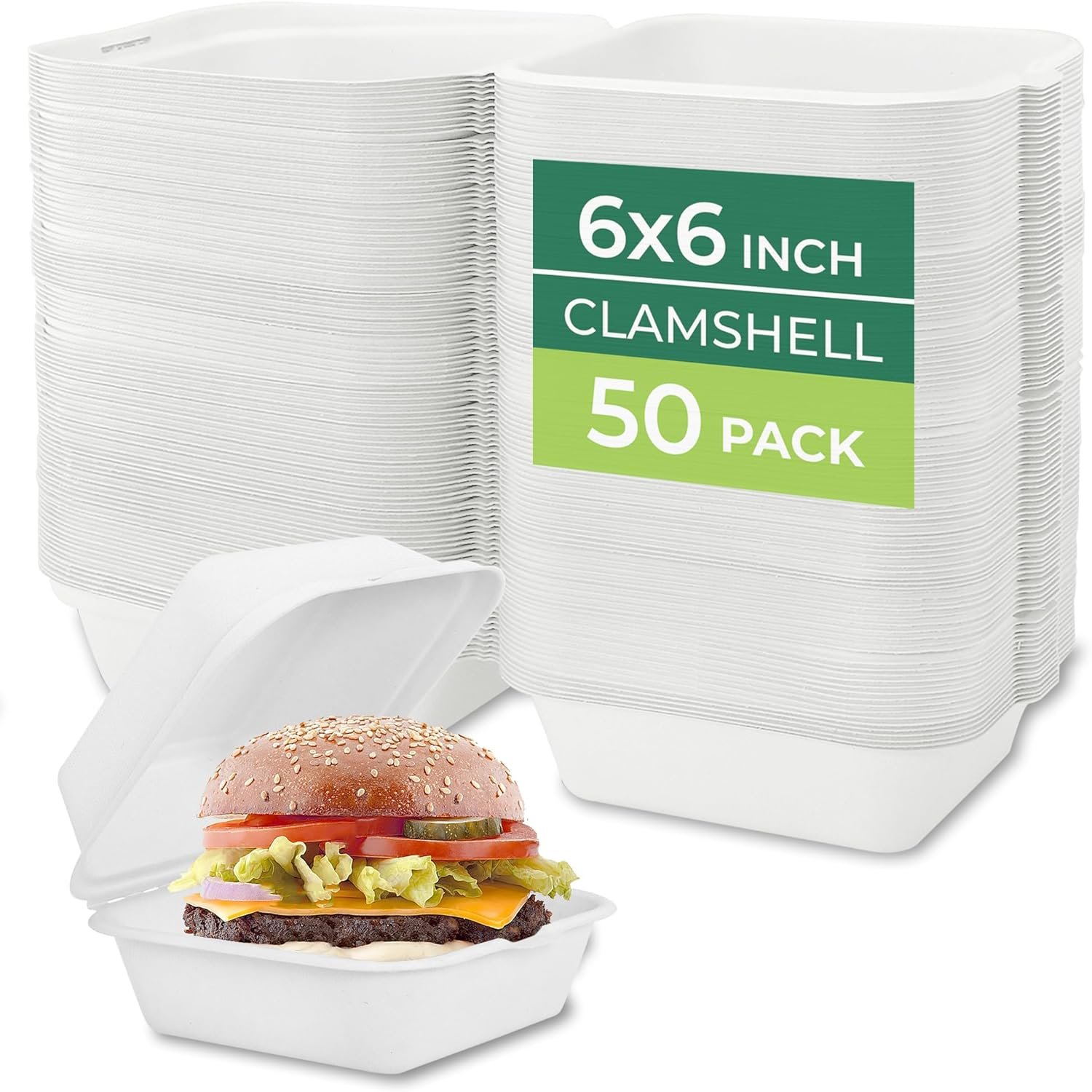 Wholesale Clamshell Food Containers with Lids 6x6 50-Pack Disposable Biodegradable Sugarcane Paper Boxes Microwave Freezer Safe Stackable Manufacturer
