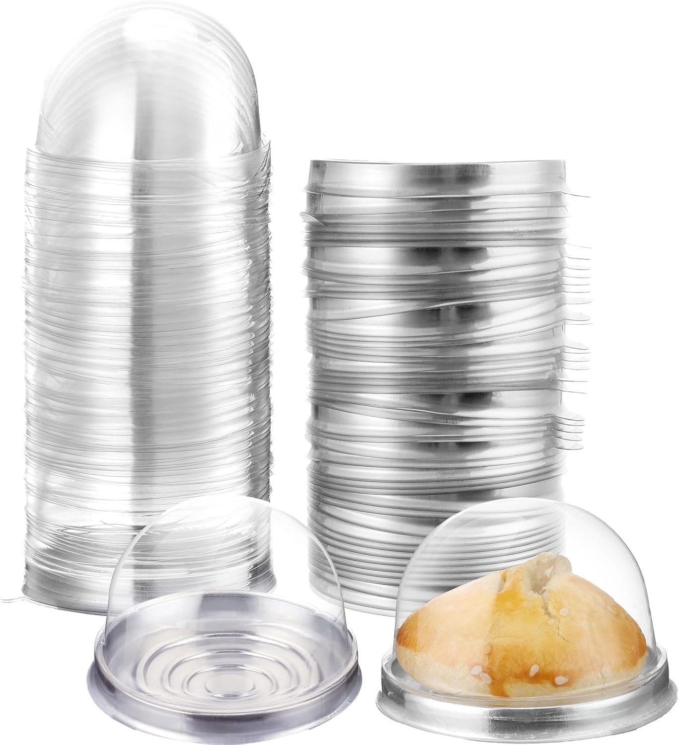 Wholesale Clear Plastic Mini Cupcake Dome Containers for Wedding Birthday Cheese Pastry Dessert Cakes Silver 50 Pieces Manufacturer