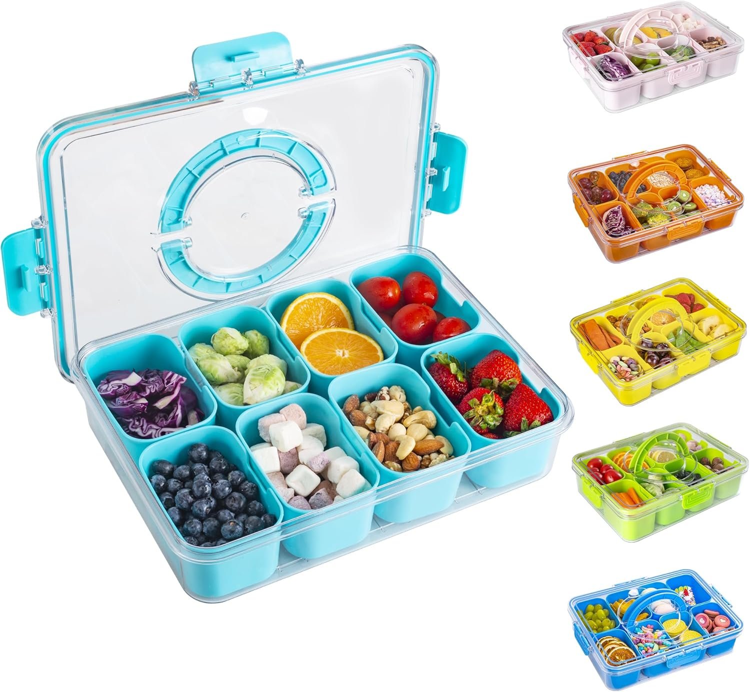 Wholesale Divided Snack Serving Tray with Lid and Handle Travel Charcuterie Container Portable Organizer for Candy Fruits Nuts Snacks Parties Picnics 1 Pack Lake Blue Manufacturer