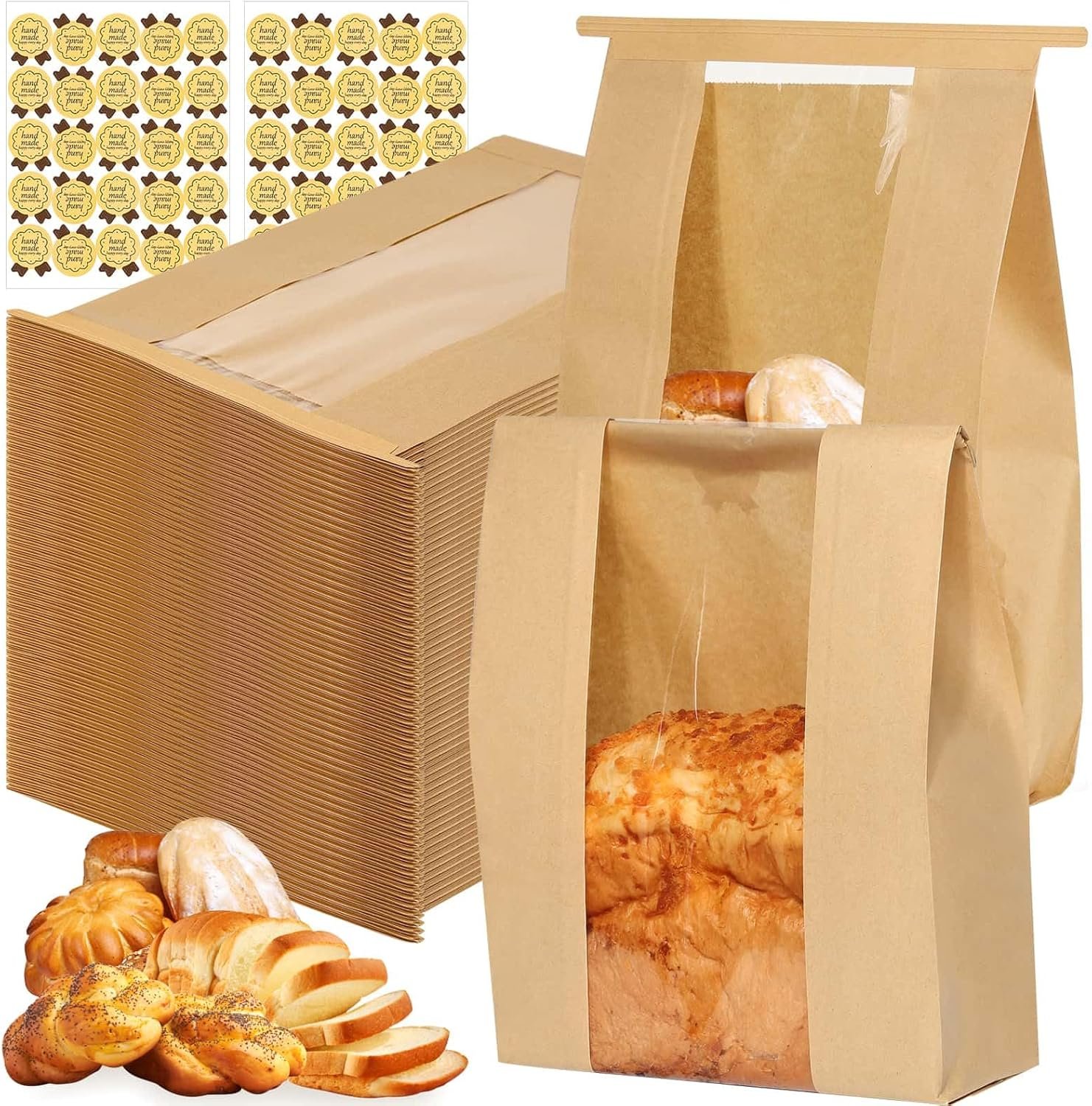 Wholesale Large Kraft Paper Bread Bags with Tin Tie Tab Lock 70 Pack Sourdough Bags 14