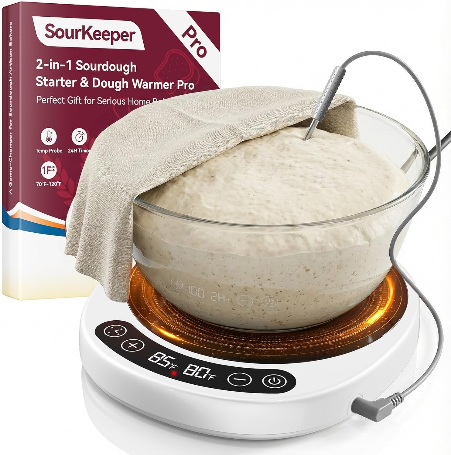 Wholesale Larger 2-in-1 Sourdough Starter Warmer Pro 2026 Upgrade with Larger Heating Plate Dough Temp Probe 1°F Control 70–110°F 24H Timer Real-Time Monitoring for Beginner Bakers Manufacturer