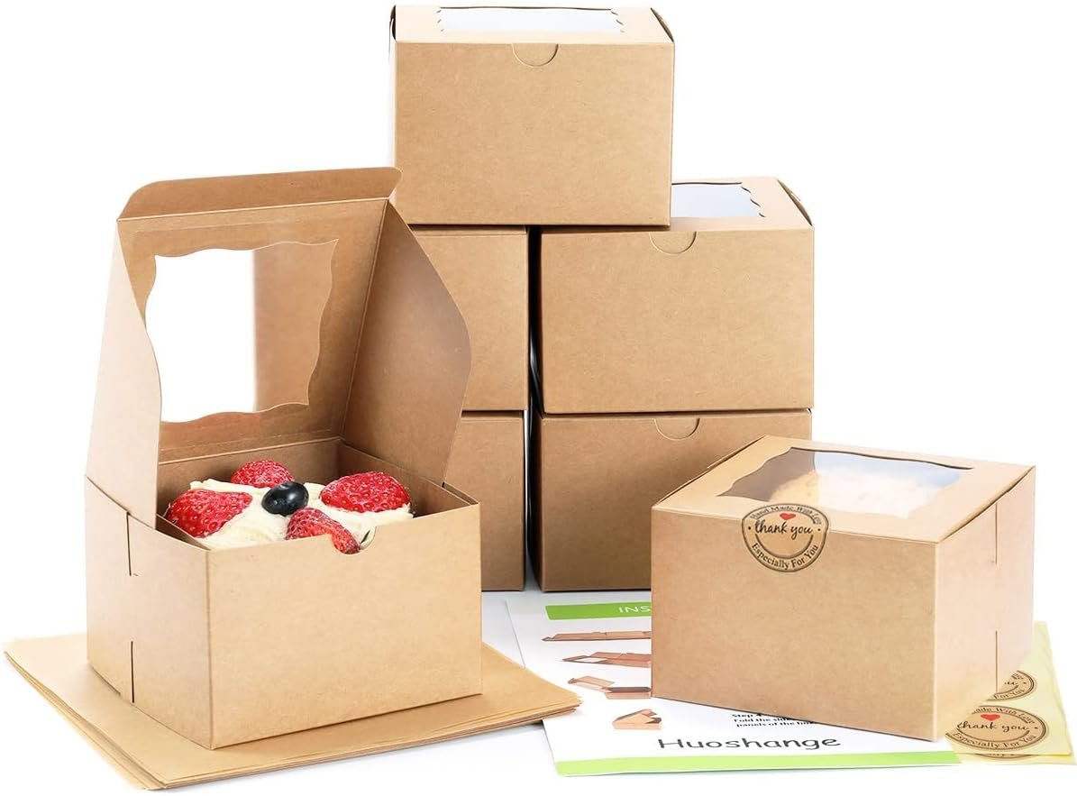 Wholesale Window Cookie Boxes 4.5x4.5x3 Inch 50 Pack Premium Oil Resistant Brown Bakery Mini Treat Boxes for Bundt Cakes and Individual Cheesecakes Manufacturer