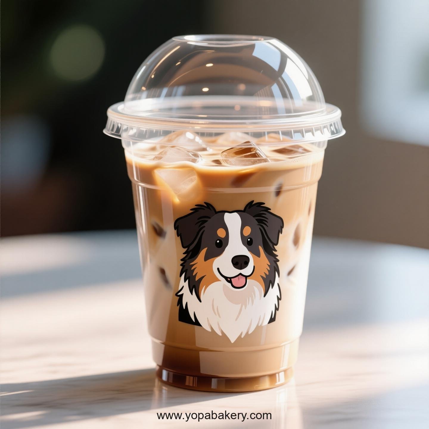 Australian Shepherd Dog Themed Clear Plastic Cups - Disposable PP & PET Coffee Cups with Lids