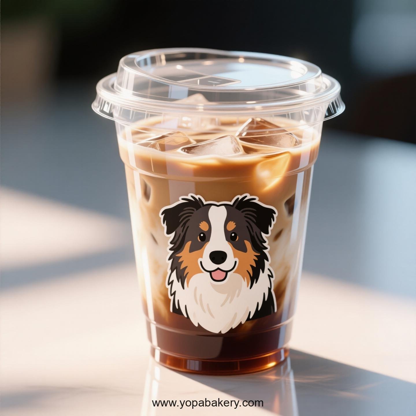 Australian Shepherd Dog Themed Clear Plastic Cups - Disposable PP & PET Coffee Cups with Lids