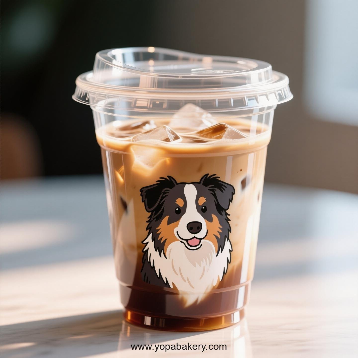 Australian Shepherd Dog Themed Clear Plastic Cups - Disposable PP & PET Coffee Cups with Lids