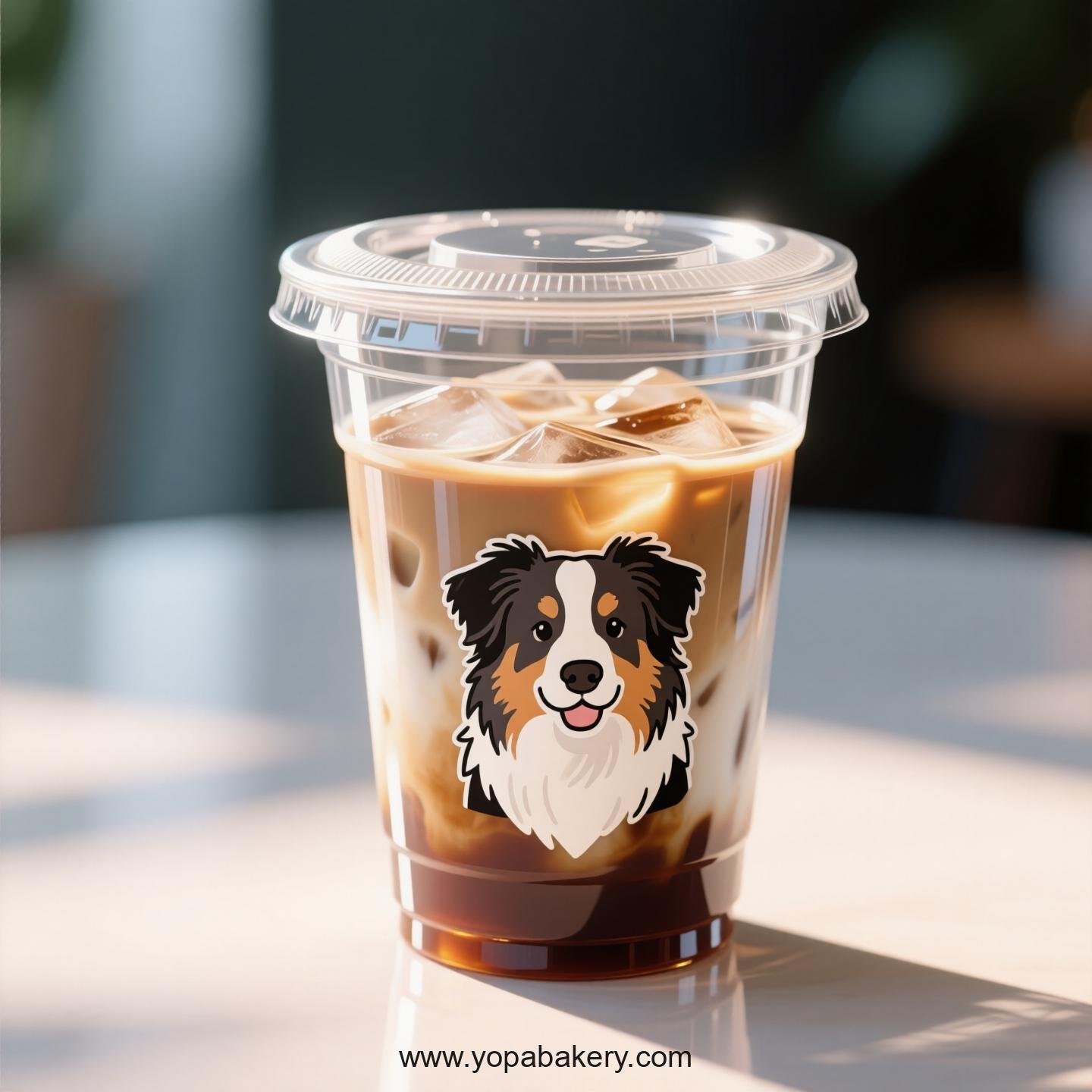 Australian Shepherd Dog Themed Clear Plastic Cups - Disposable PP & PET Coffee Cups with Lids