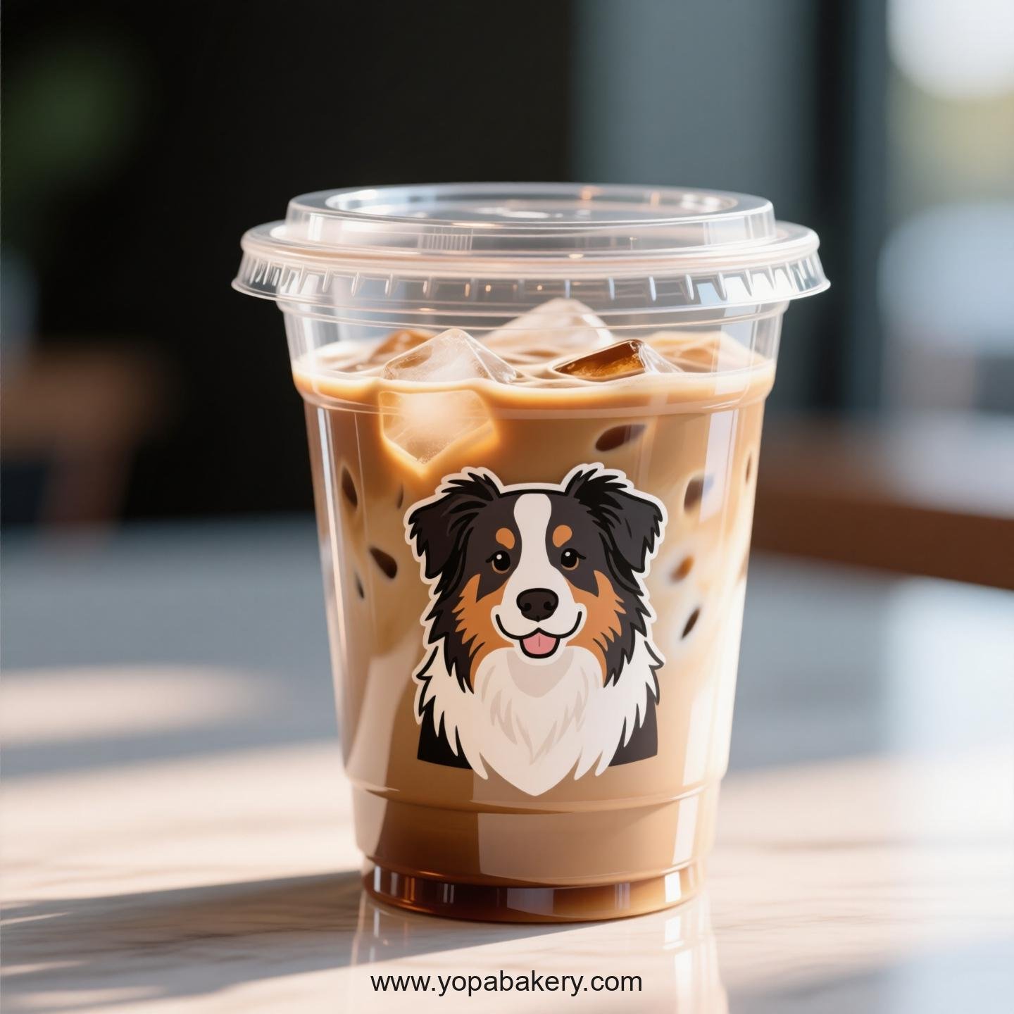 Australian Shepherd Dog Themed Clear Plastic Cups - Disposable PP & PET Coffee Cups with Lids