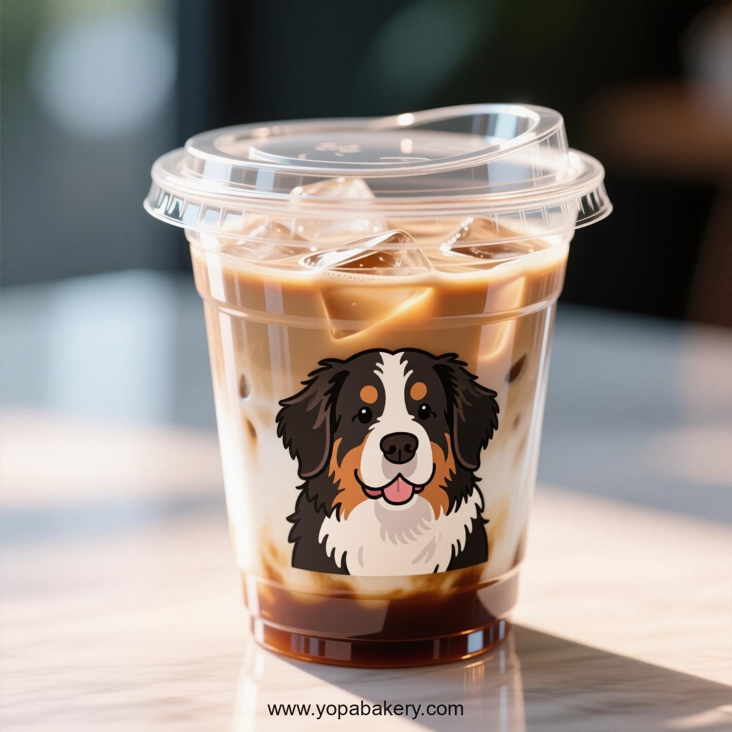 Bernese Mountain Dog Themed Clear Plastic Cups - Disposable PP & PET Coffee Cups with Lids