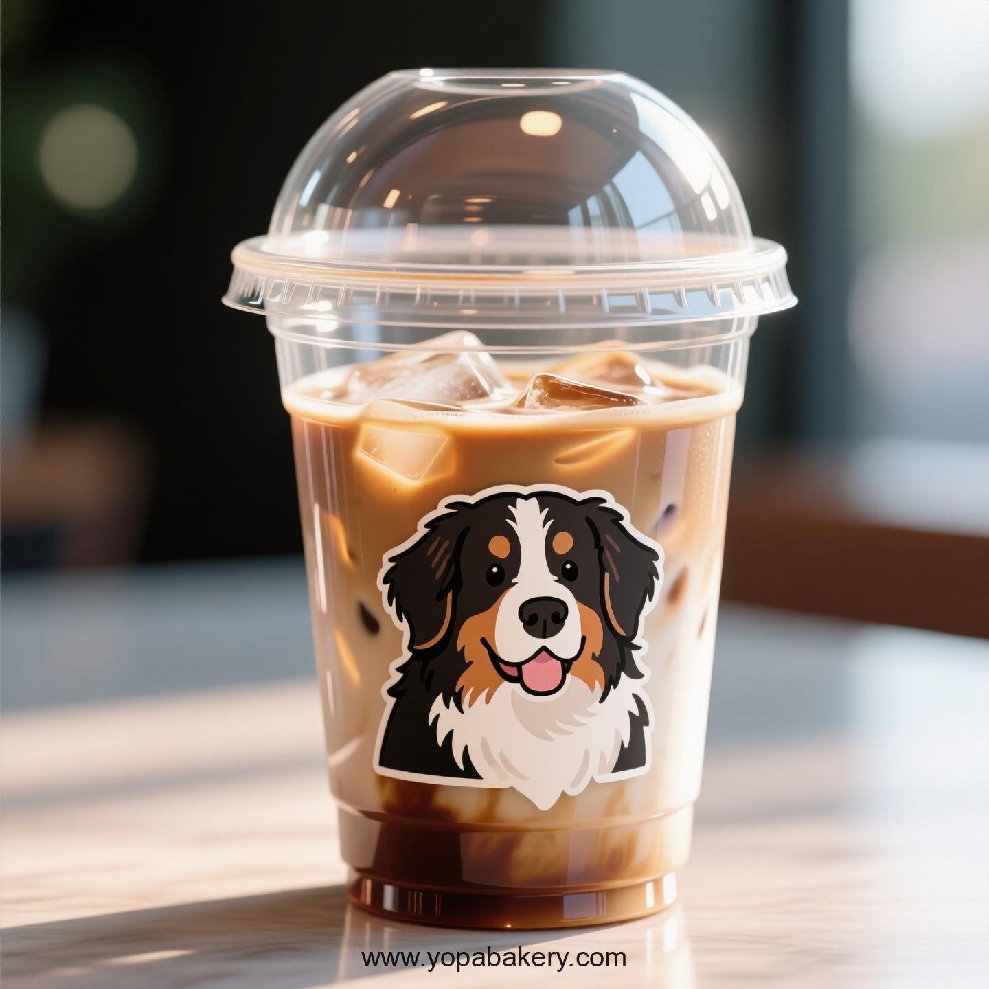 Bernese Mountain Dog Themed Clear Plastic Cups - Disposable PP & PET Coffee Cups with Lids