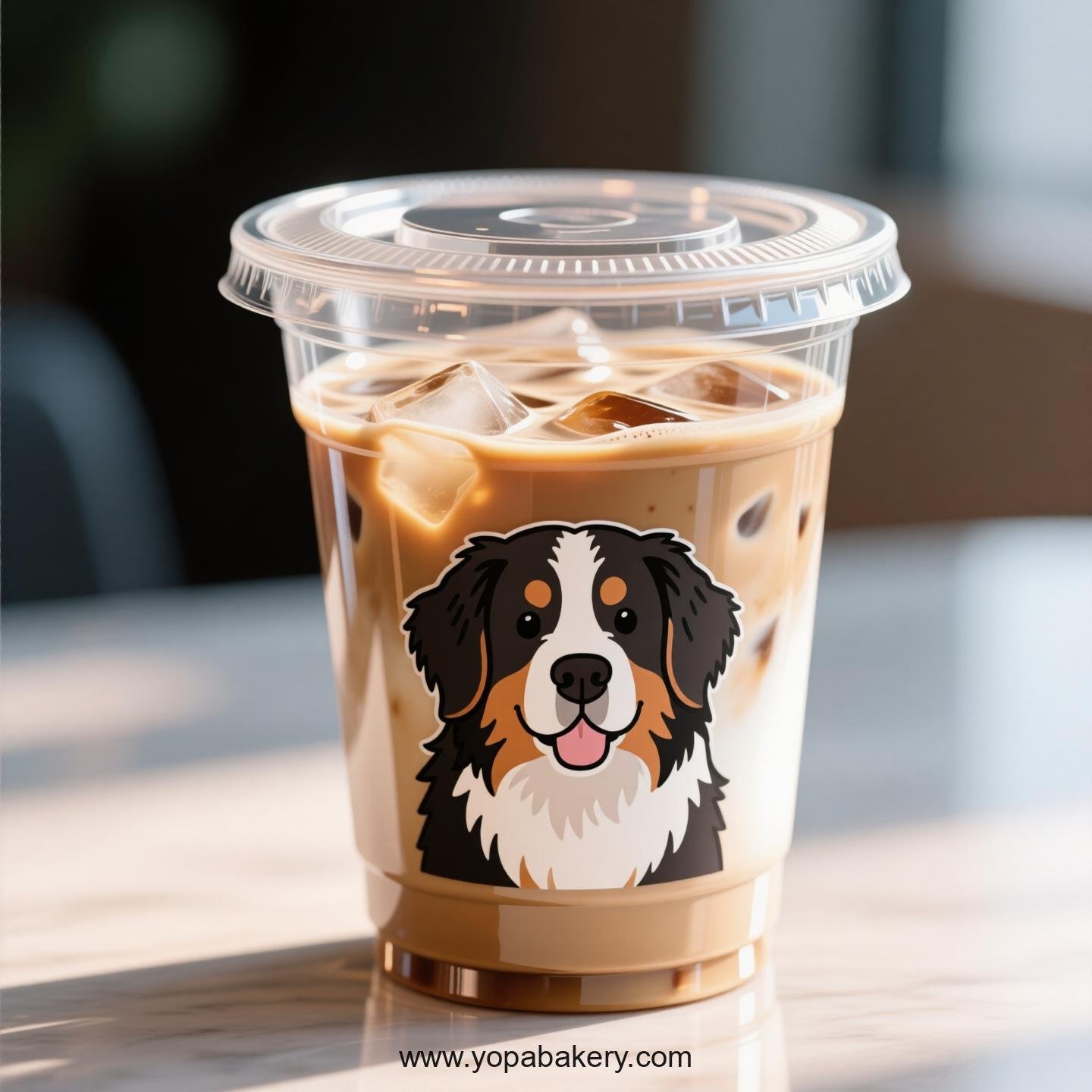 Bernese Mountain Dog Themed Clear Plastic Cups - Disposable PP & PET Coffee Cups with Lids