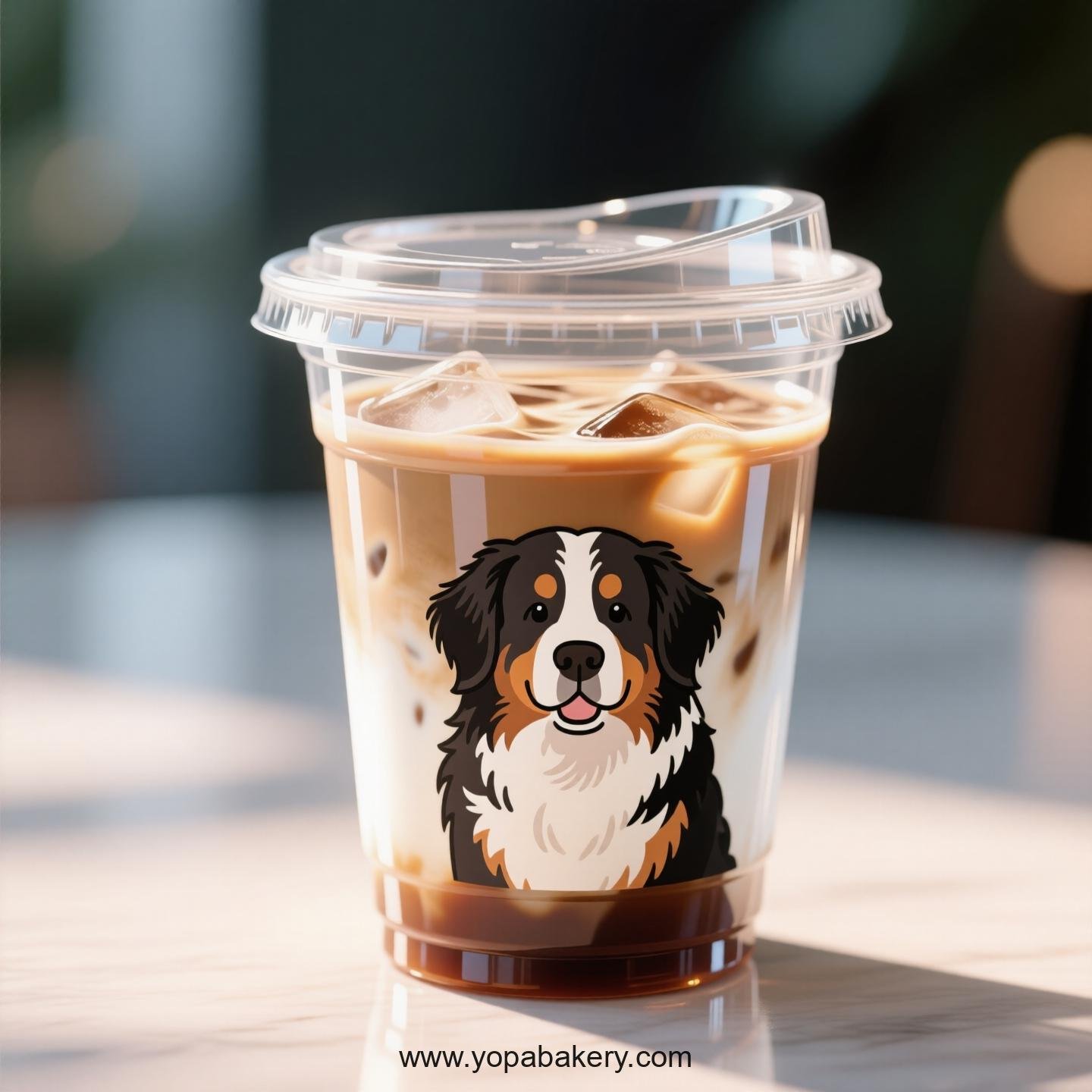 Bernese Mountain Dog Themed Clear Plastic Cups - Disposable PP & PET Coffee Cups with Lids