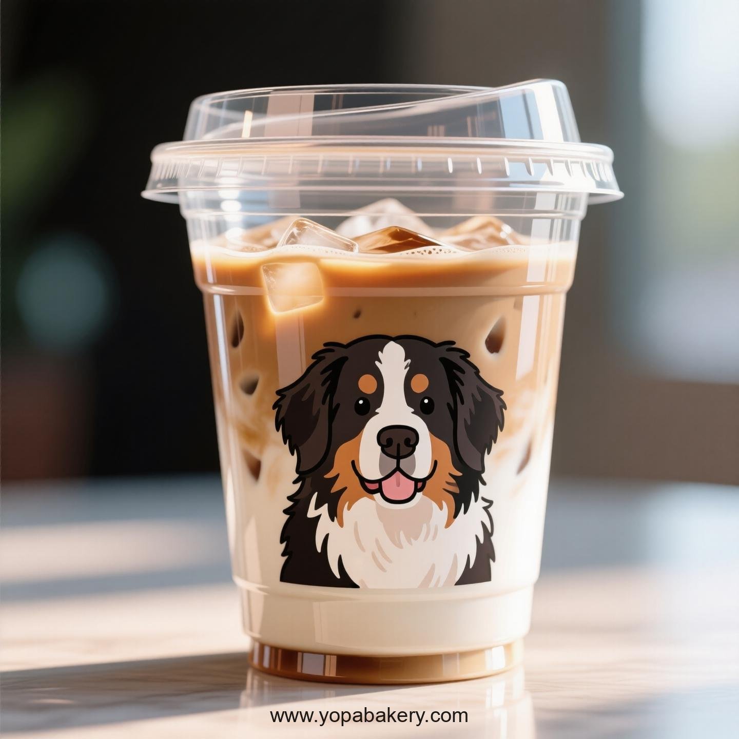 Bernese Mountain Dog Themed Clear Plastic Cups - Disposable PP & PET Coffee Cups with Lids