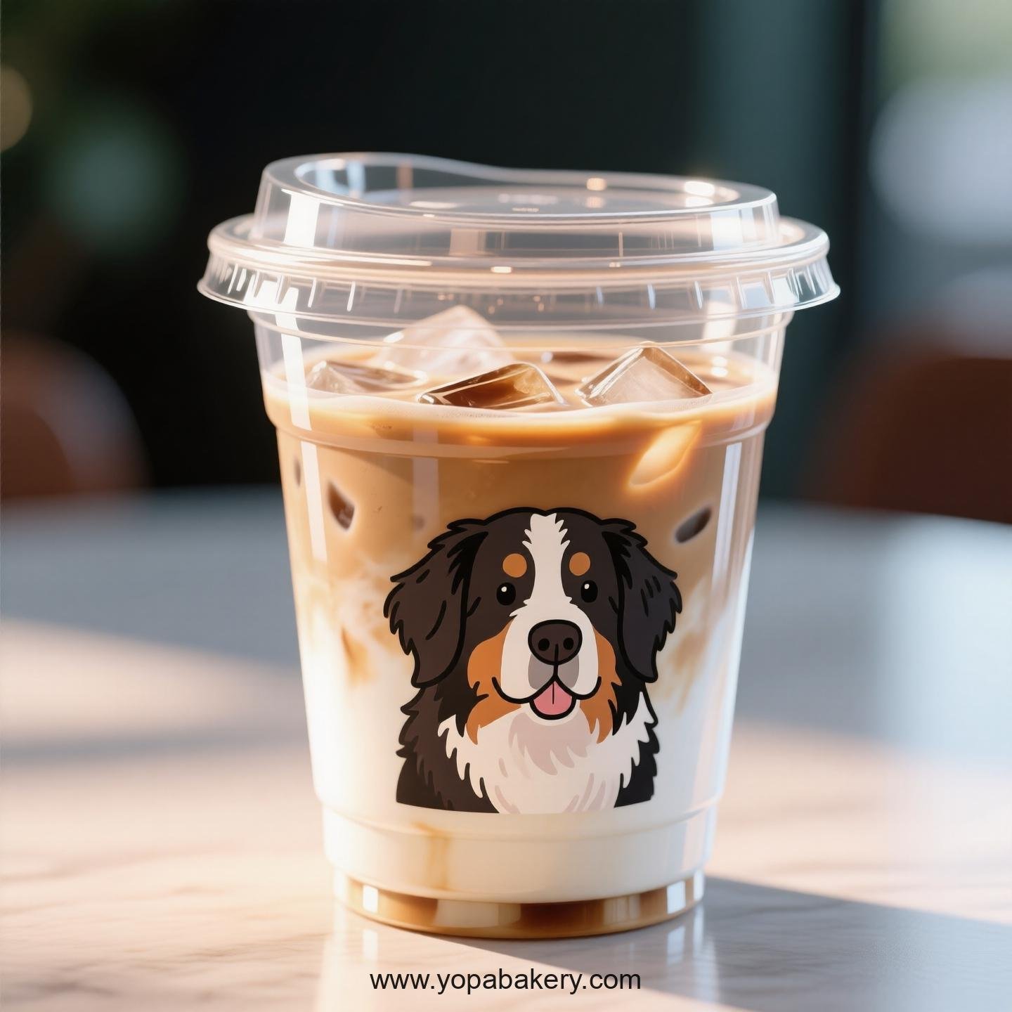 Bernese Mountain Dog Themed Clear Plastic Cups - Disposable PP & PET Coffee Cups with Lids