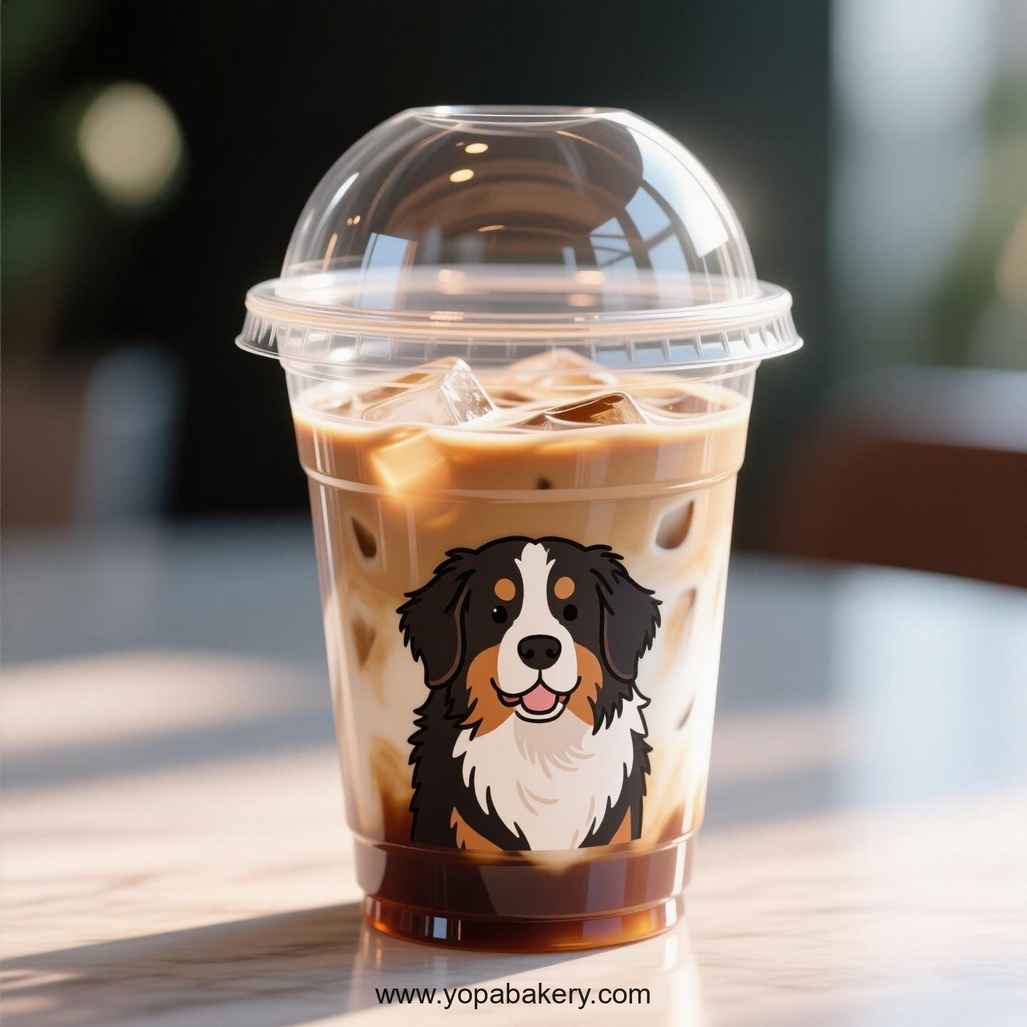 Bernese Mountain Dog Themed Clear Plastic Cups - Disposable PP & PET Coffee Cups with Lids