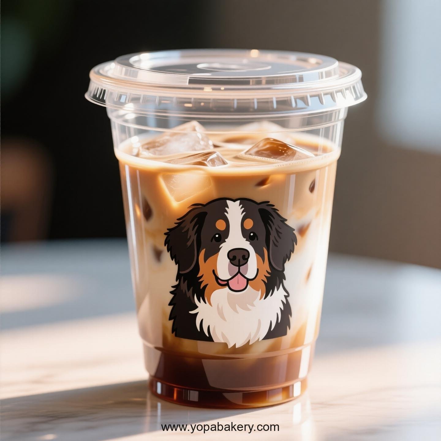Bernese Mountain Dog Themed Clear Plastic Cups - Disposable PP & PET Coffee Cups with Lids