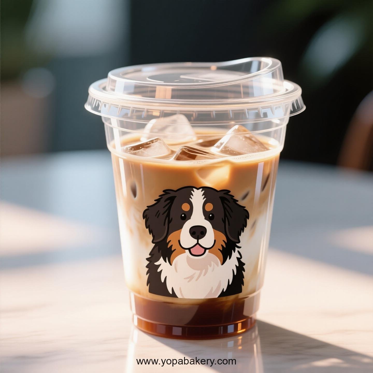 Bernese Mountain Dog Themed Clear Plastic Cups - Disposable PP & PET Coffee Cups with Lids