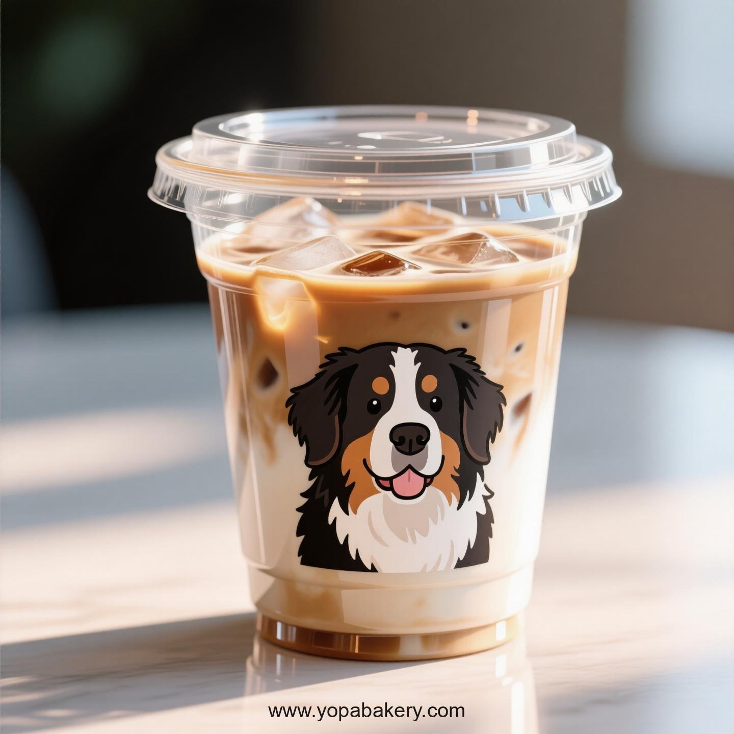 Bernese Mountain Dog Themed Clear Plastic Cups - Disposable PP & PET Coffee Cups with Lids