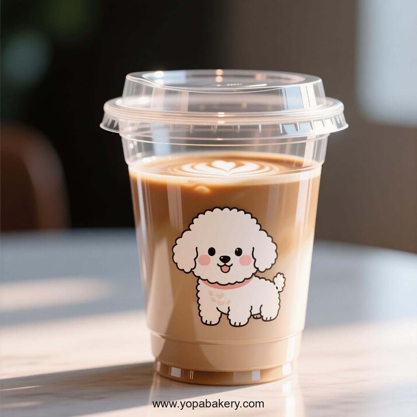Bichon Frise Dog Themed Clear Plastic Cups - Disposable PP & PET Coffee Cups with Lids